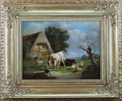 Original Oil on Panel, Pierre Emmanuel Dielman. "A Farmyard Scene"