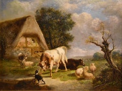 Oil Painting by Pierre Emmanuel Dielmans "A Farmyard Scene"