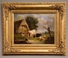 Oil Painting by Pierre Emmanuel Dielmans "A Farmyard Scene"