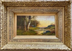 Corot student Barbizon landscape with Figure French 19th Century oil painting 