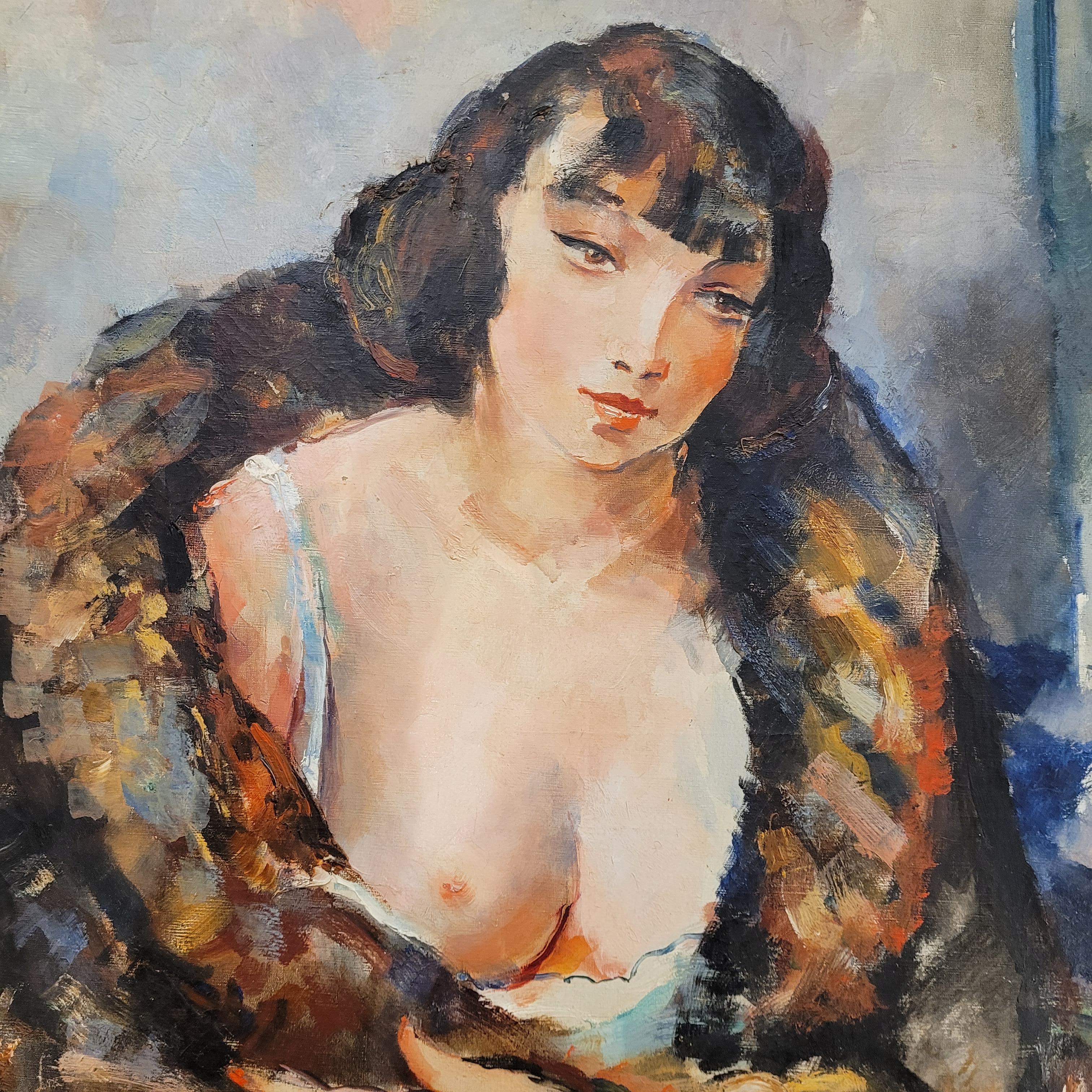 Français Pierre-Ernest Kohl Art Déco Piainting KiKi de Montparnase portrait expressionniste