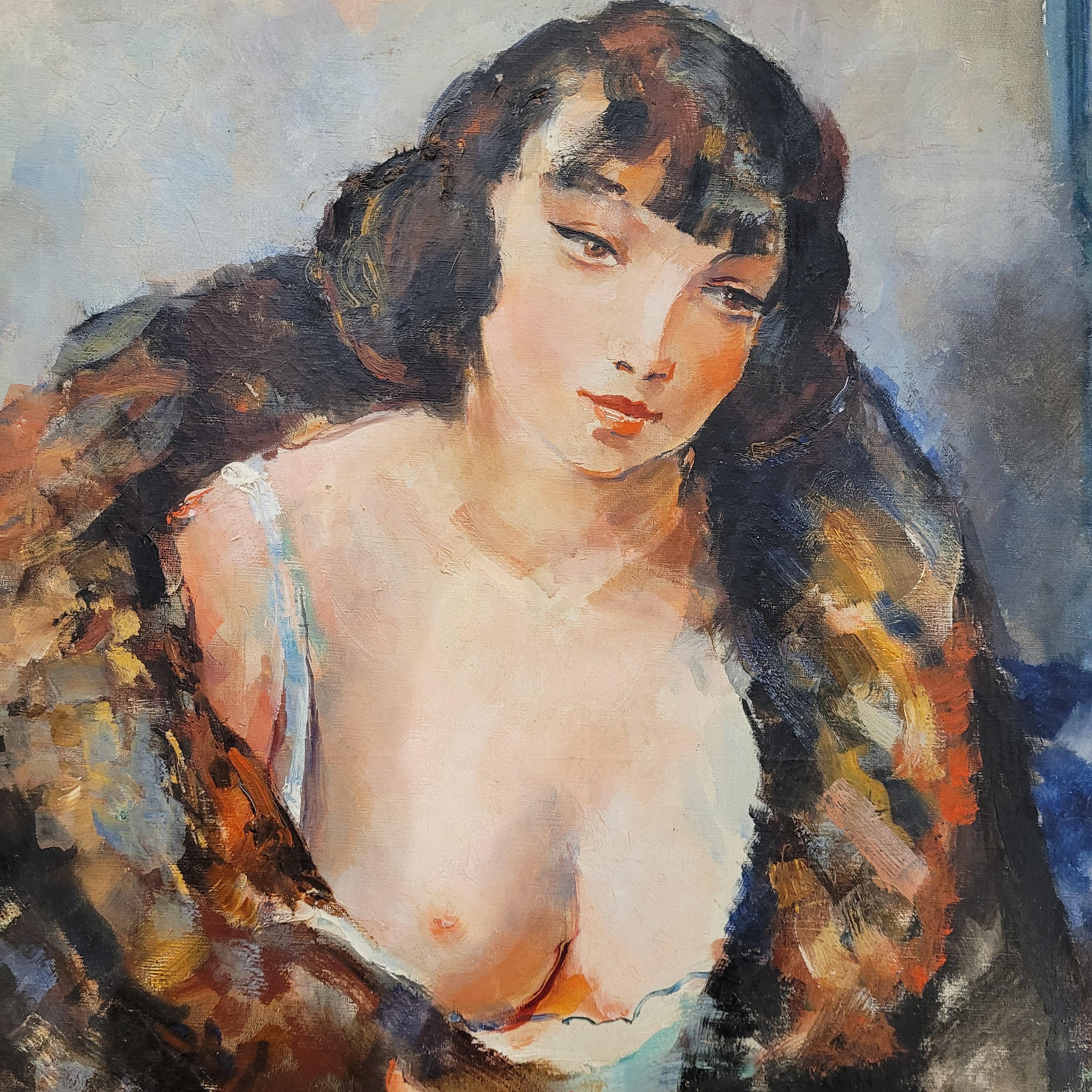 Fait main Pierre-Ernest Kohl Art Déco Piainting KiKi de Montparnase portrait expressionniste
