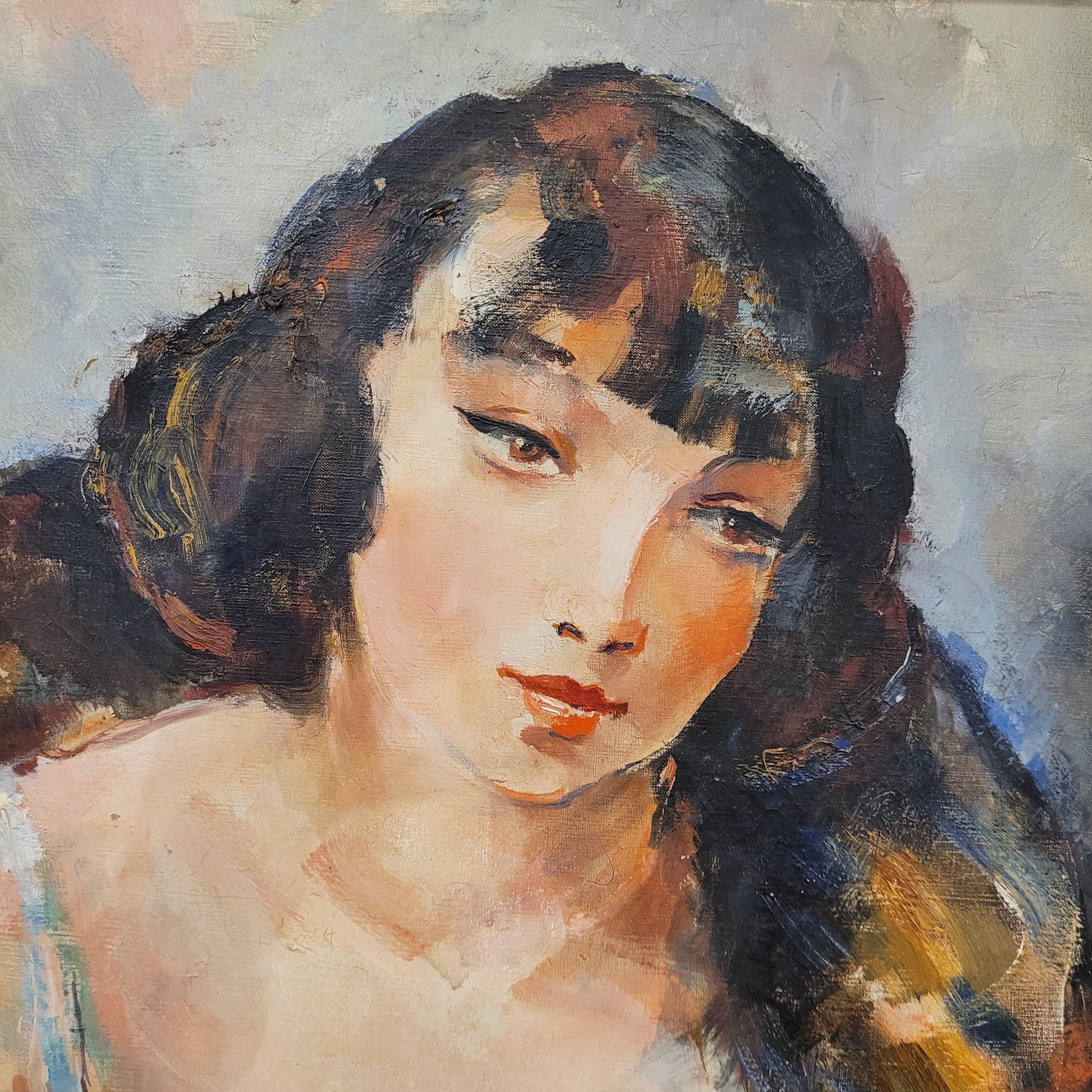 Pierre-Ernest Kohl Art Déco Piainting KiKi de Montparnase portrait expressionniste Bon état à Valladolid, ES