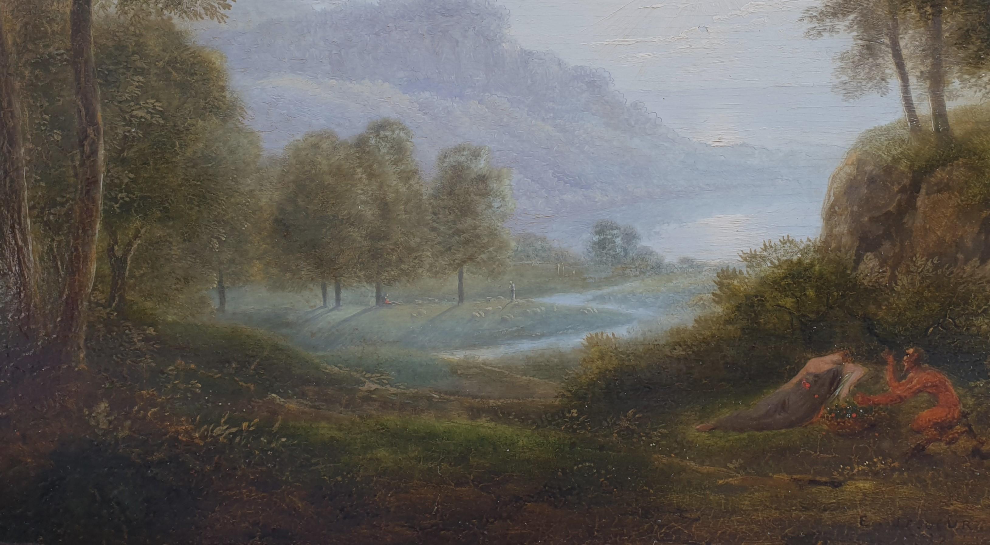LESUEUR Paesaggio classico neoclassico con faune Francia XIX Olio su tavola - Painting Scuola francese di Pierre Etienne LESUEUR