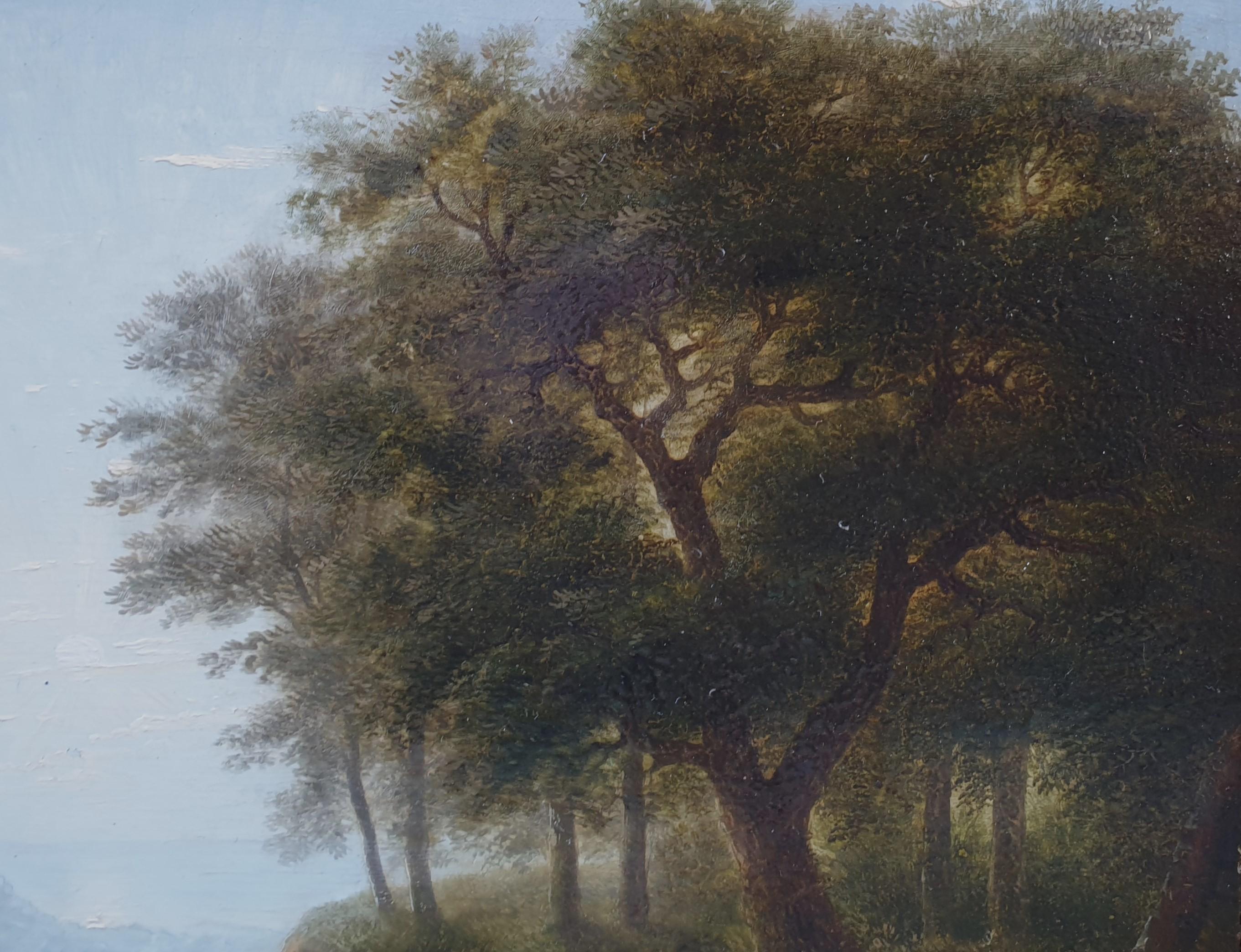LESUEUR Paesaggio classico neoclassico con faune Francia XIX Olio su tavola - Landscape Painting Marrone di Pierre Etienne LESUEUR