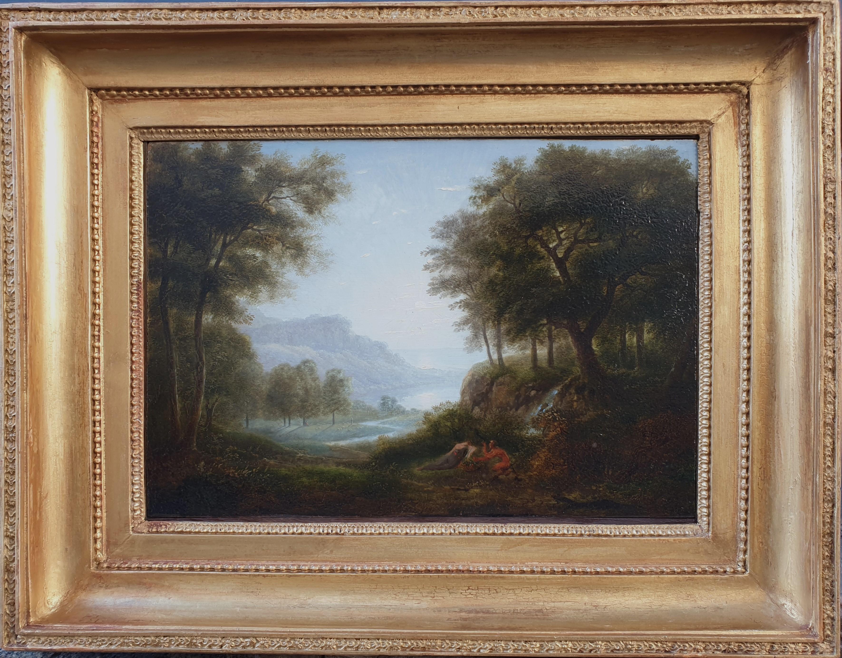 Pierre Etienne LESUEUR Landscape Painting - LESUEUR Neo-classical Classical Landscape with a faune French 19th Oil on panel
