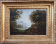 LESUEUR Paysage classique néo-classique avec un faune Français 19ème Huile sur panneau