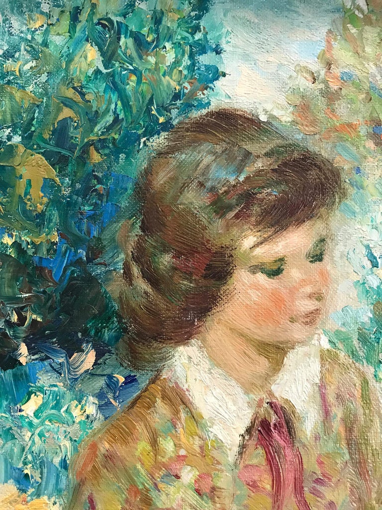 Pierre Eugène Duteurtre "Au Jardin" 20th Century French Oil Painting