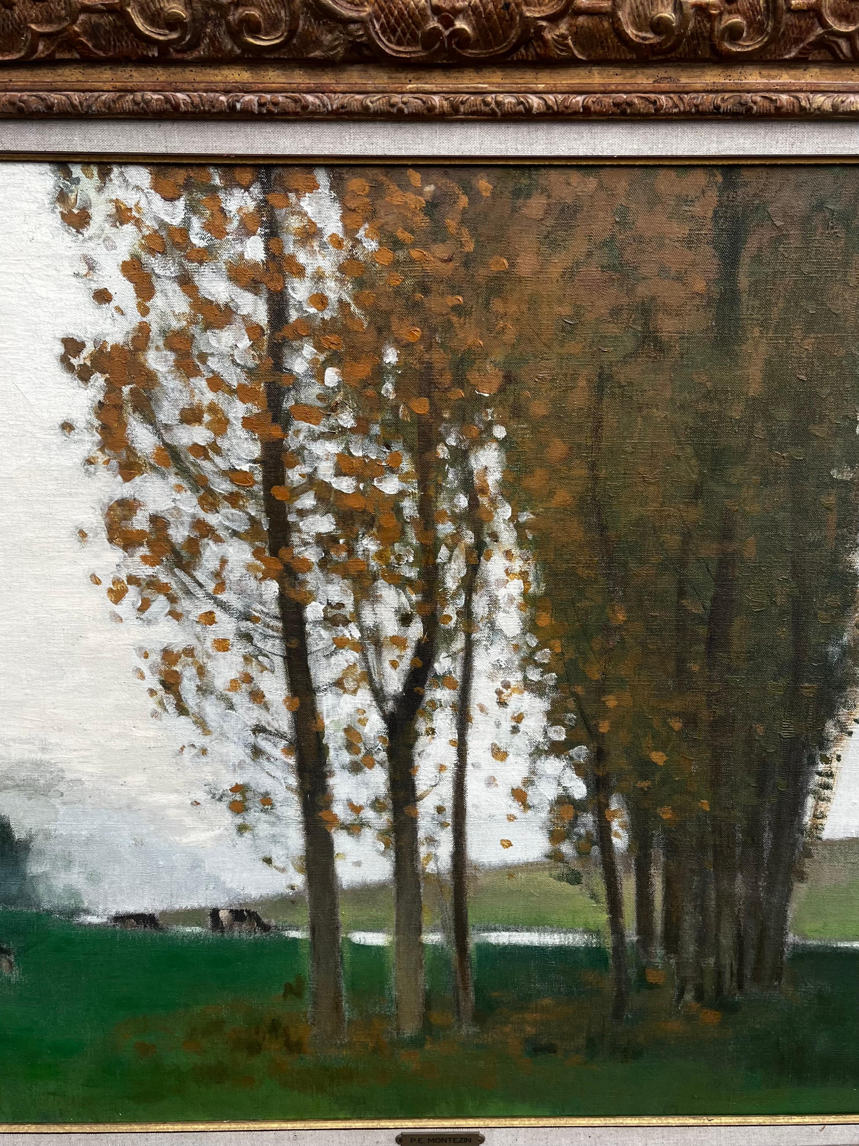 Huge 1920's French Post Impressionist Signed Oil Painting Cattle in Autumn Field For Sale 8