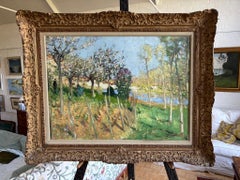 Quadro impressionista francese di grandi dimensioni di Pierre Montezin, Fiore di melo sulla Senna