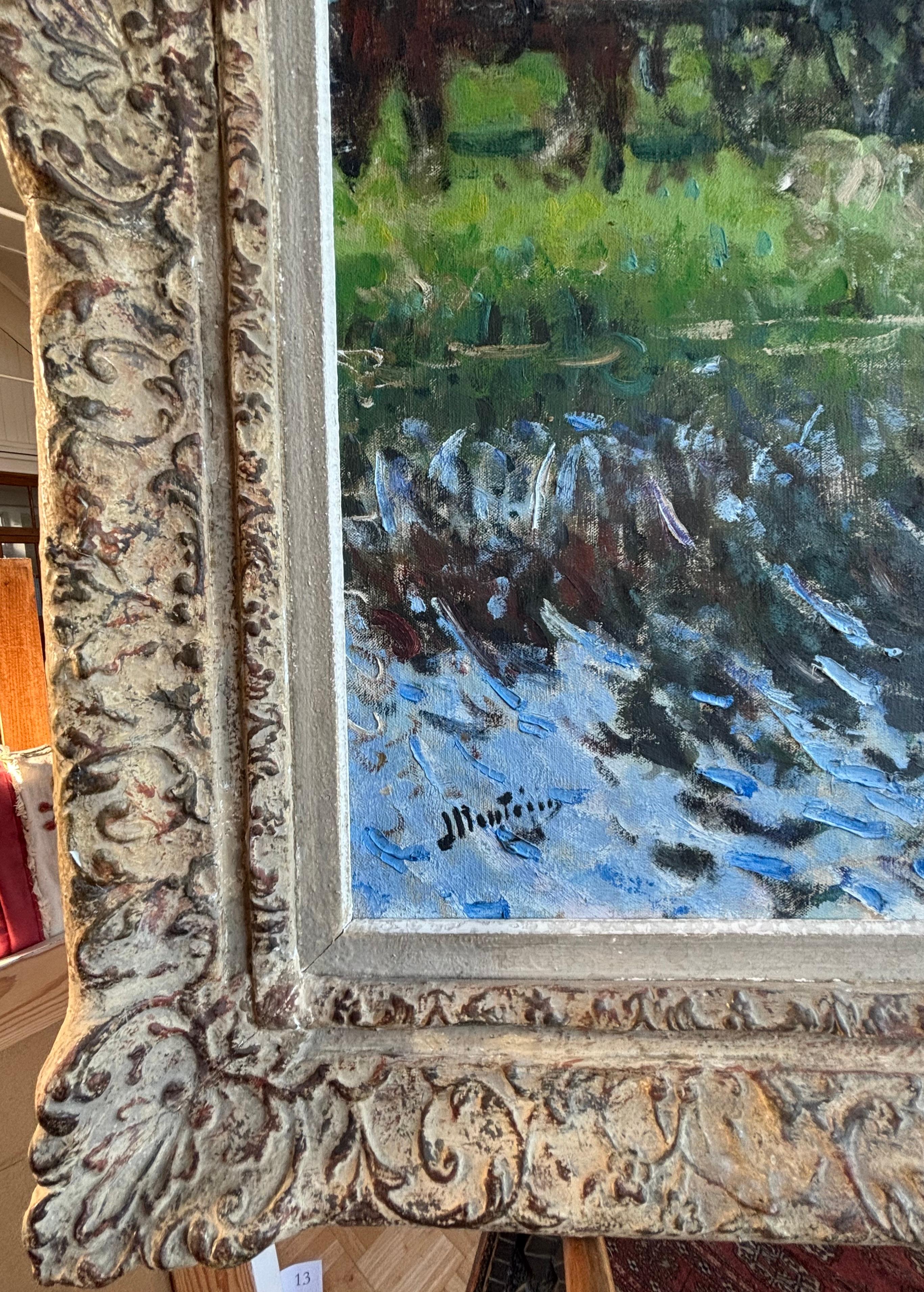 Pierre Montezin grand tableau impressionniste français scène de récolte et peupliers en vente 1