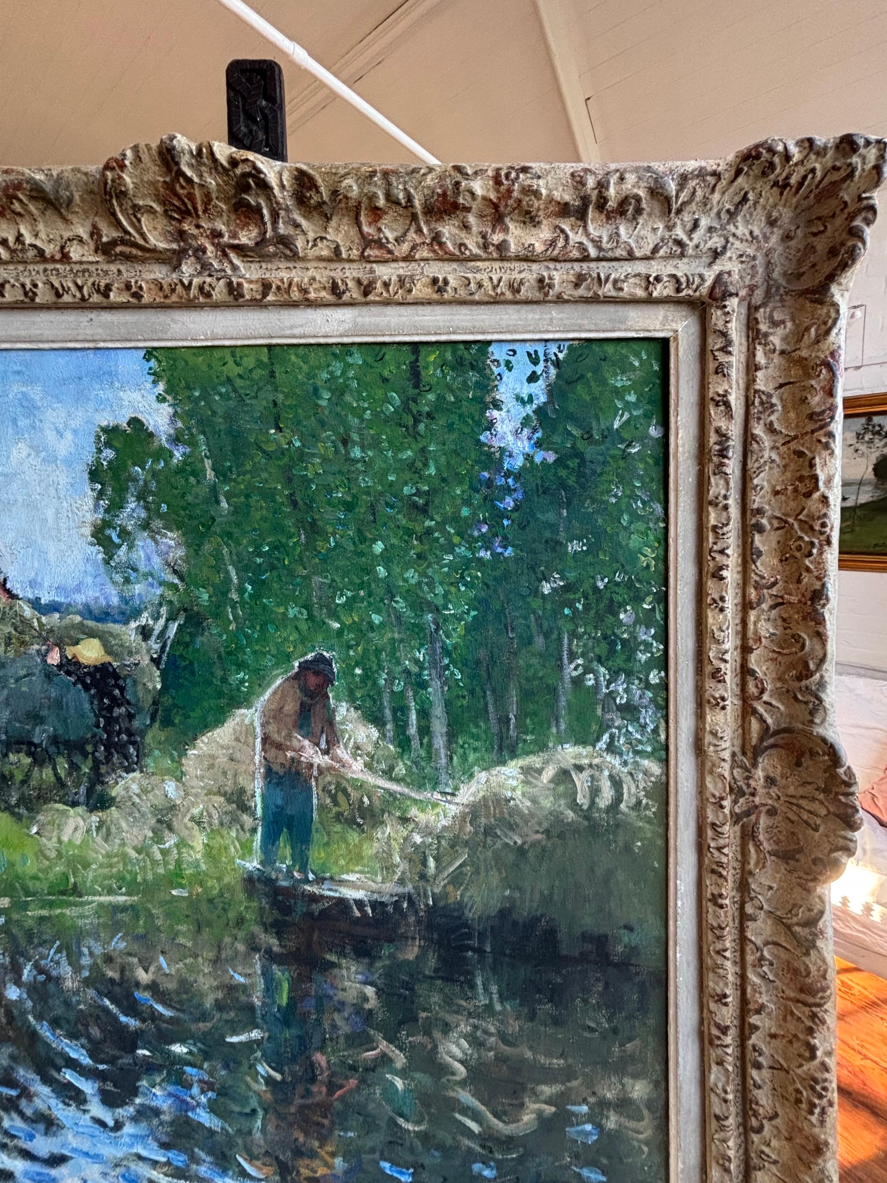 Pierre Montezin grand tableau impressionniste français scène de récolte et peupliers en vente 3