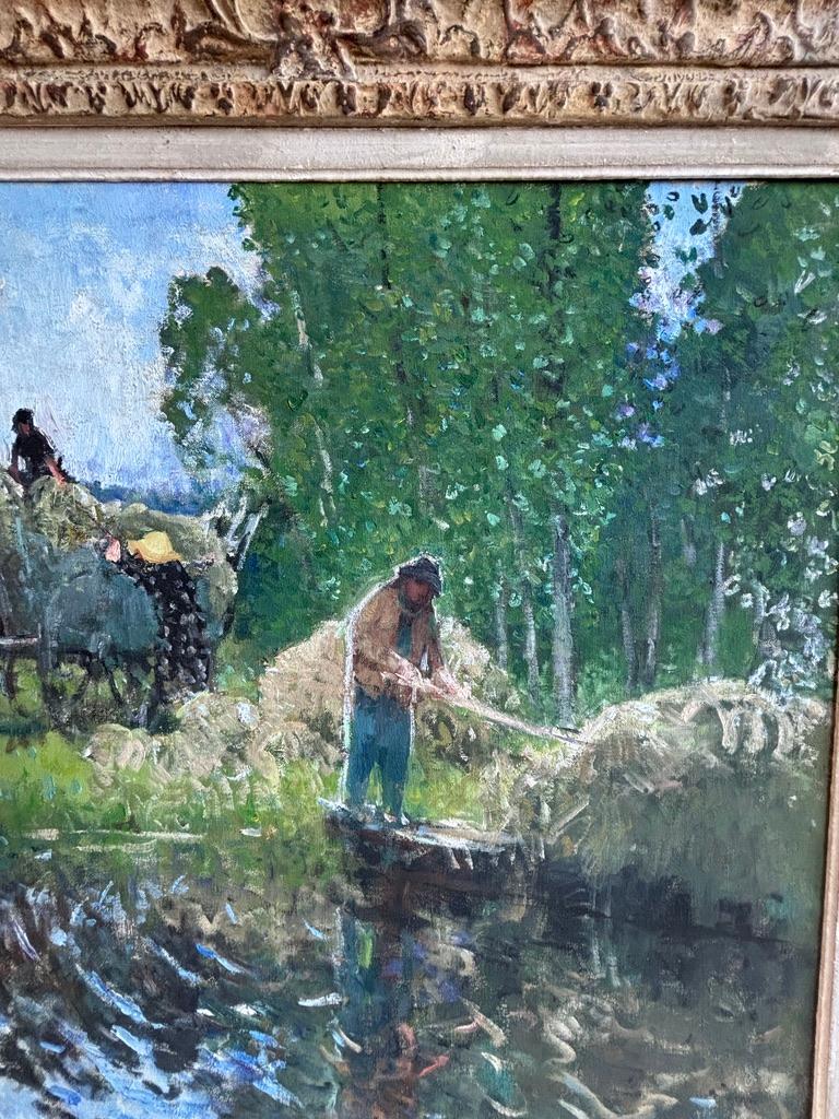 Pierre Montezin grand tableau impressionniste français scène de récolte et peupliers en vente 4