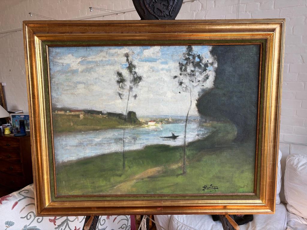 Pierre Montezin grande peinture impressionniste française, Scène près de Barbizon - Impressionnisme Painting par PIERRE EUGÈNE MONTEZIN