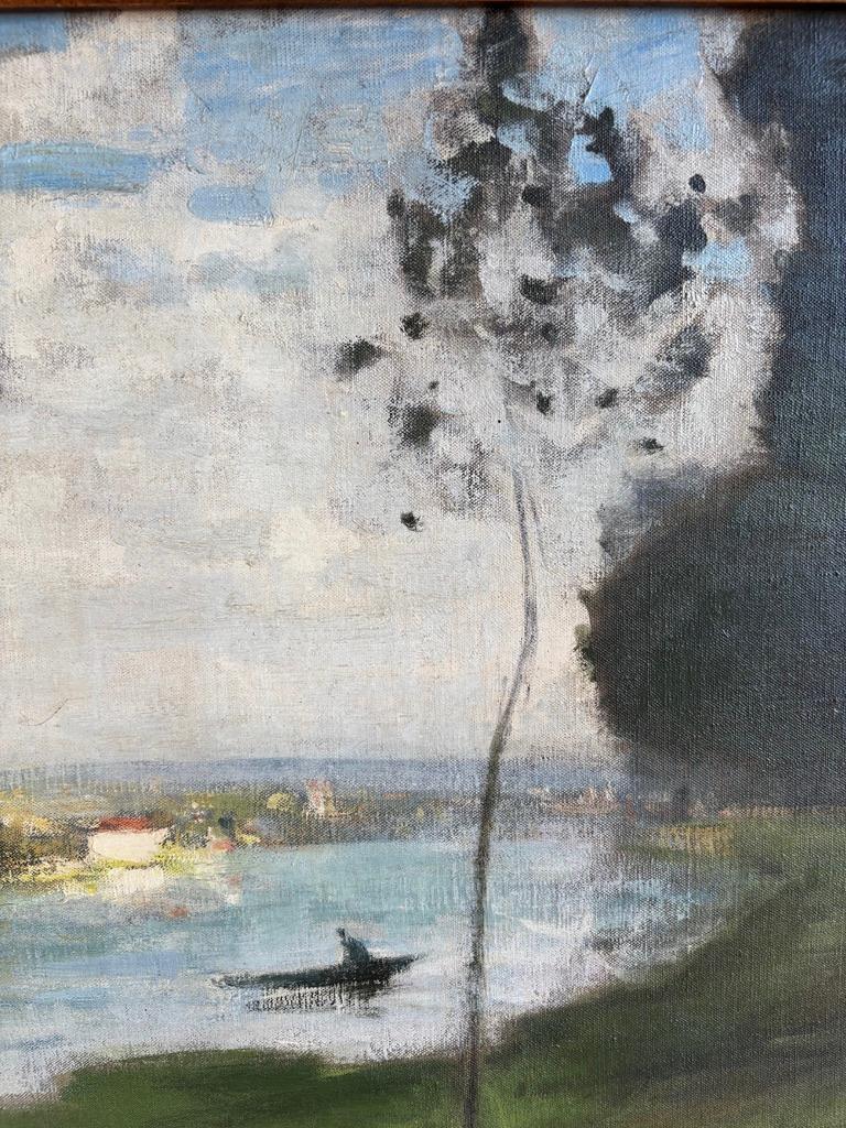 Pierre Montezin grande peinture impressionniste française, Scène près de Barbizon en vente 1