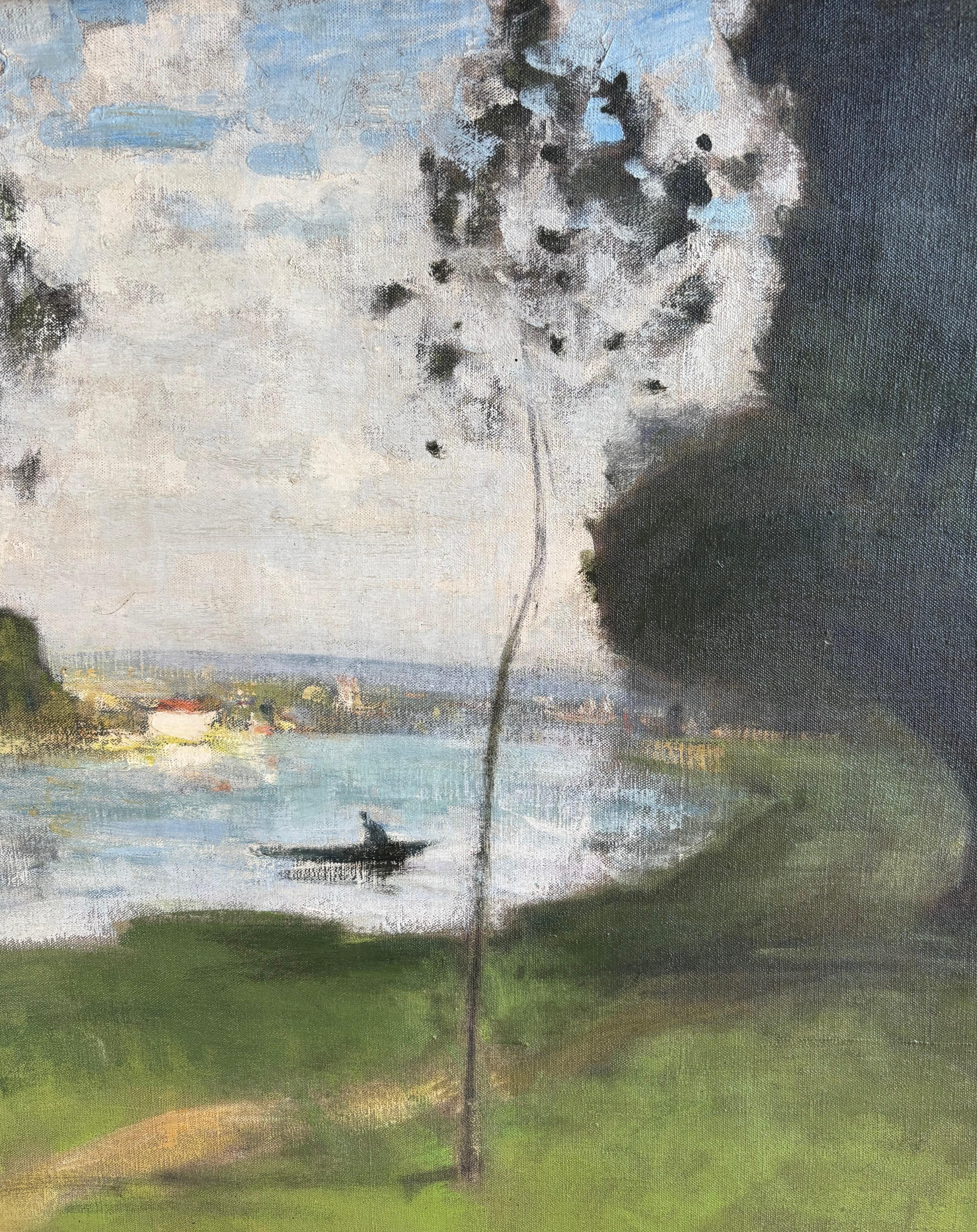 Pierre Montezin grande peinture impressionniste française, Scène près de Barbizon en vente 2