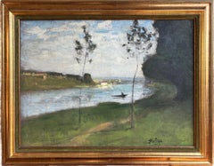 Pierre Montezin large French Impressionist painting, Scene near Barbizon