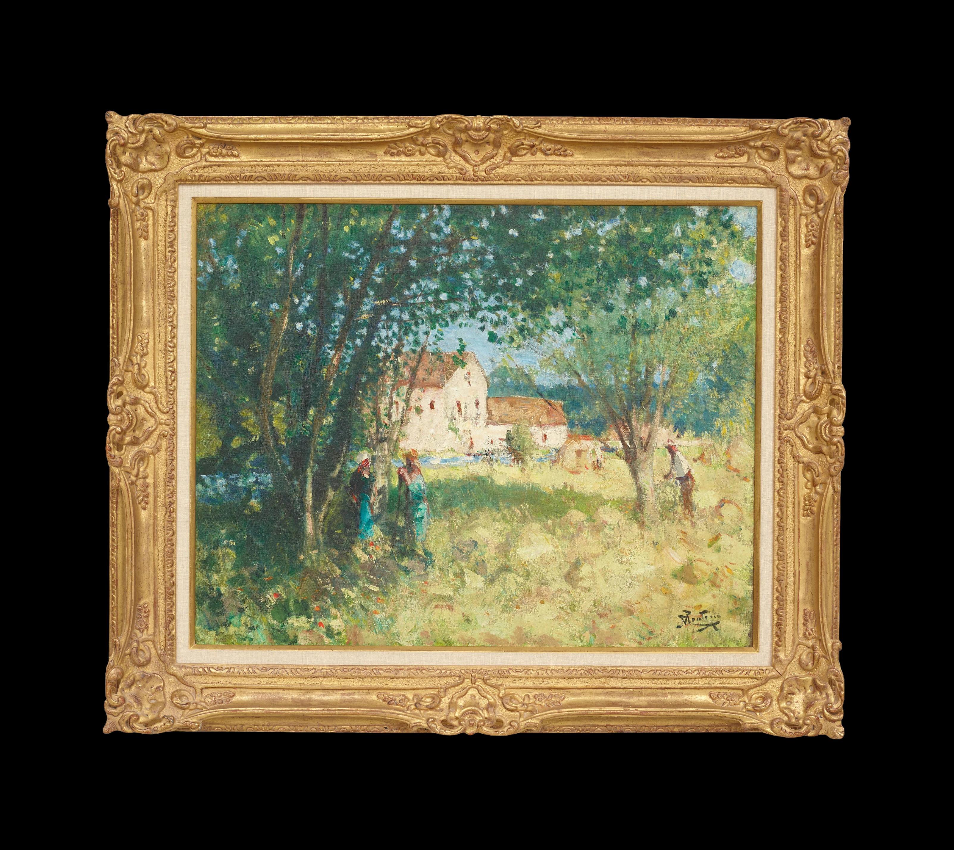 Ein Sommernachmittag Impressionistische Provence-Landschaft Grün, Gelb, Figurativ – Painting von Pierre Eugene Montezin