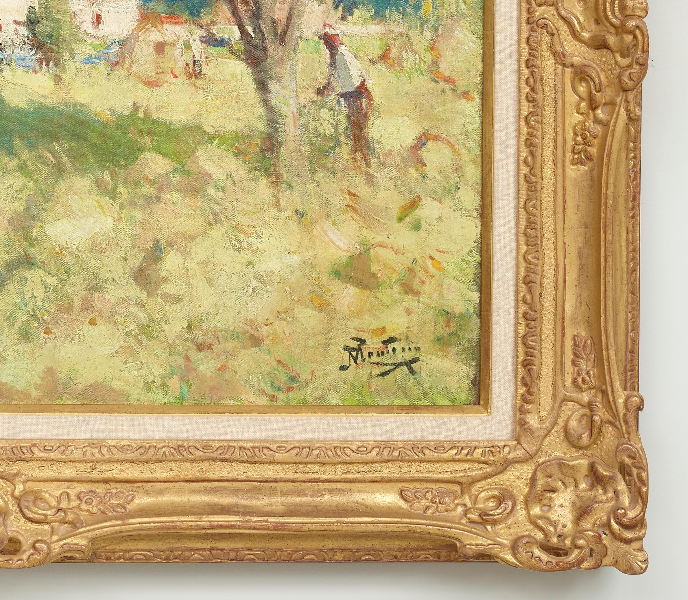 Ein Sommernachmittag Impressionistische Provence-Landschaft Grün, Gelb, Figurativ (Impressionismus), Painting, von Pierre Eugene Montezin