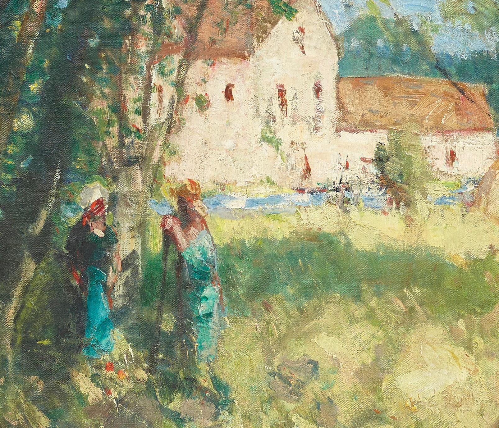 Ein Sommernachmittag Impressionistische Provence-Landschaft Grün, Gelb, Figurativ (Grau), Landscape Painting, von Pierre Eugene Montezin