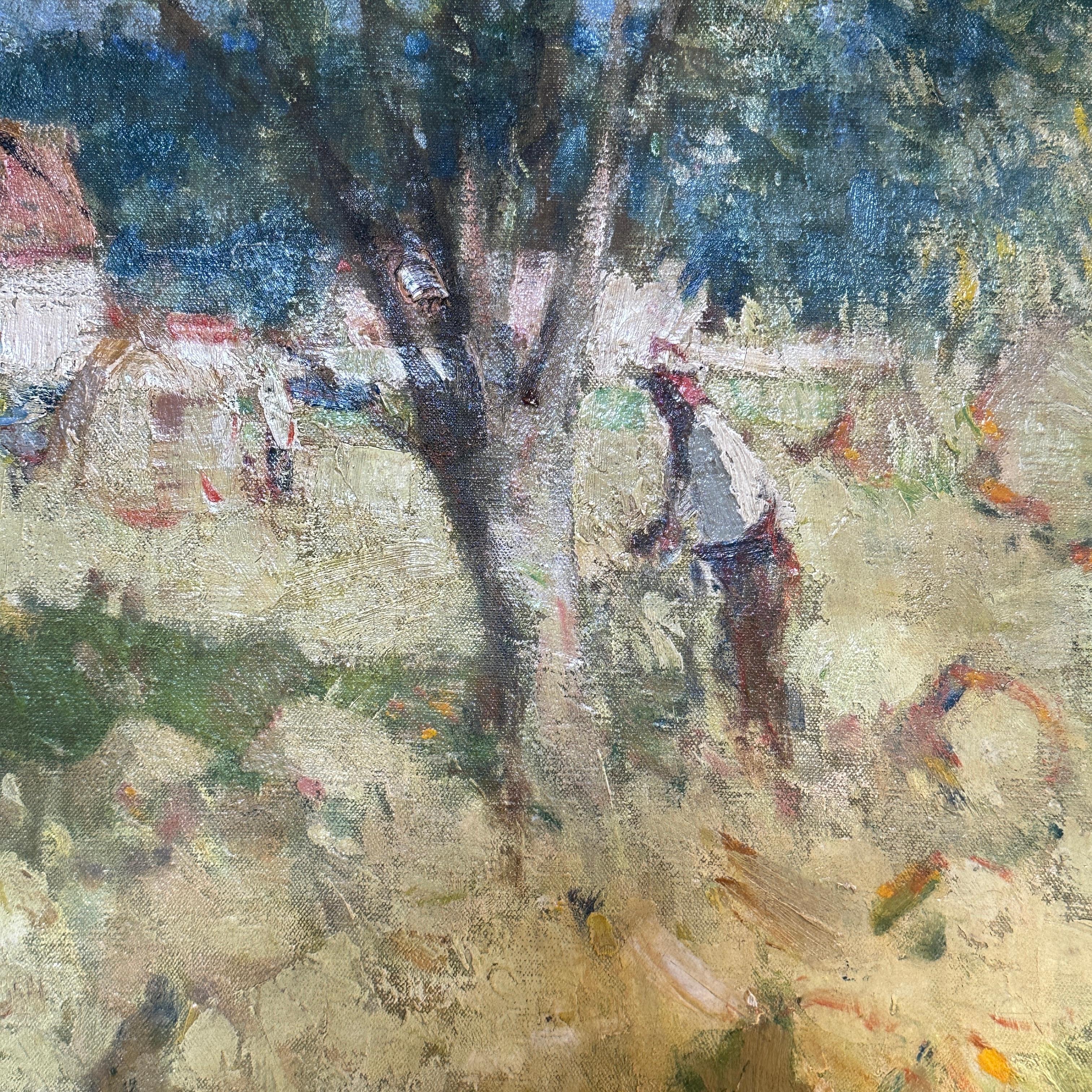 A Summers Afternoon Impressionist Provence Landscape Green, Yellow, Figurative For Sale 2