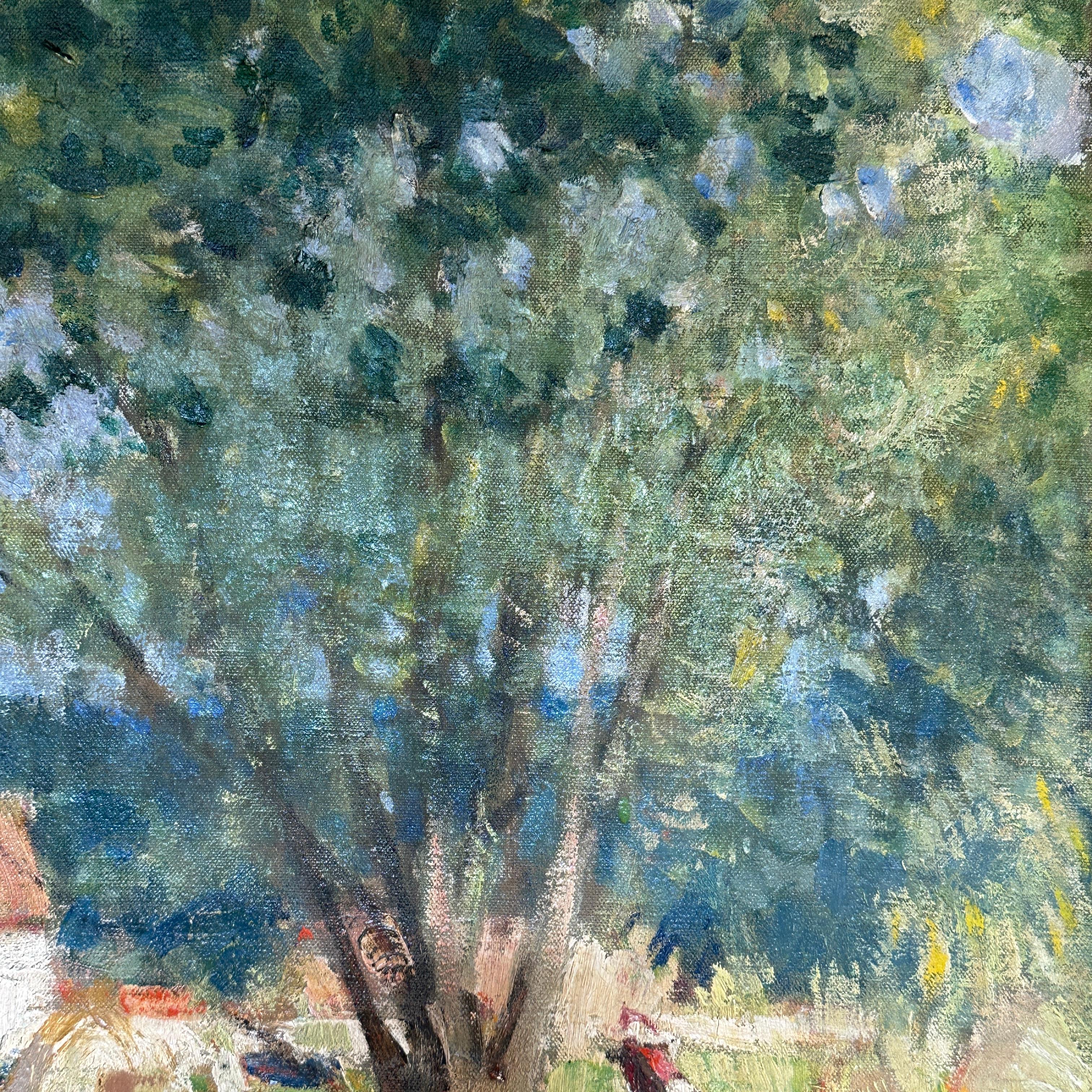 A Summers Afternoon Impressionist Provence Landscape Green, Yellow, Figurative For Sale 3