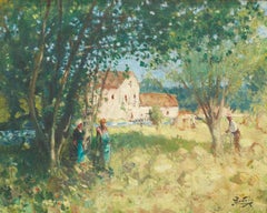 Ein Sommernachmittag Impressionistische Provence-Landschaft Grün, Gelb, Figurativ