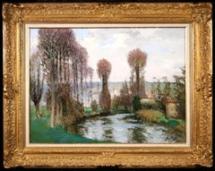 Banks of the River Eure - Impressionist Oil, River Landscape by Pierre Montezin