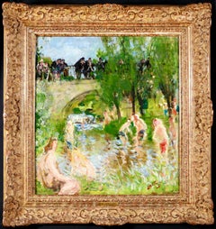 Bathers - Impressionist Oil, Figures in River Landscape by Pierre Montezin