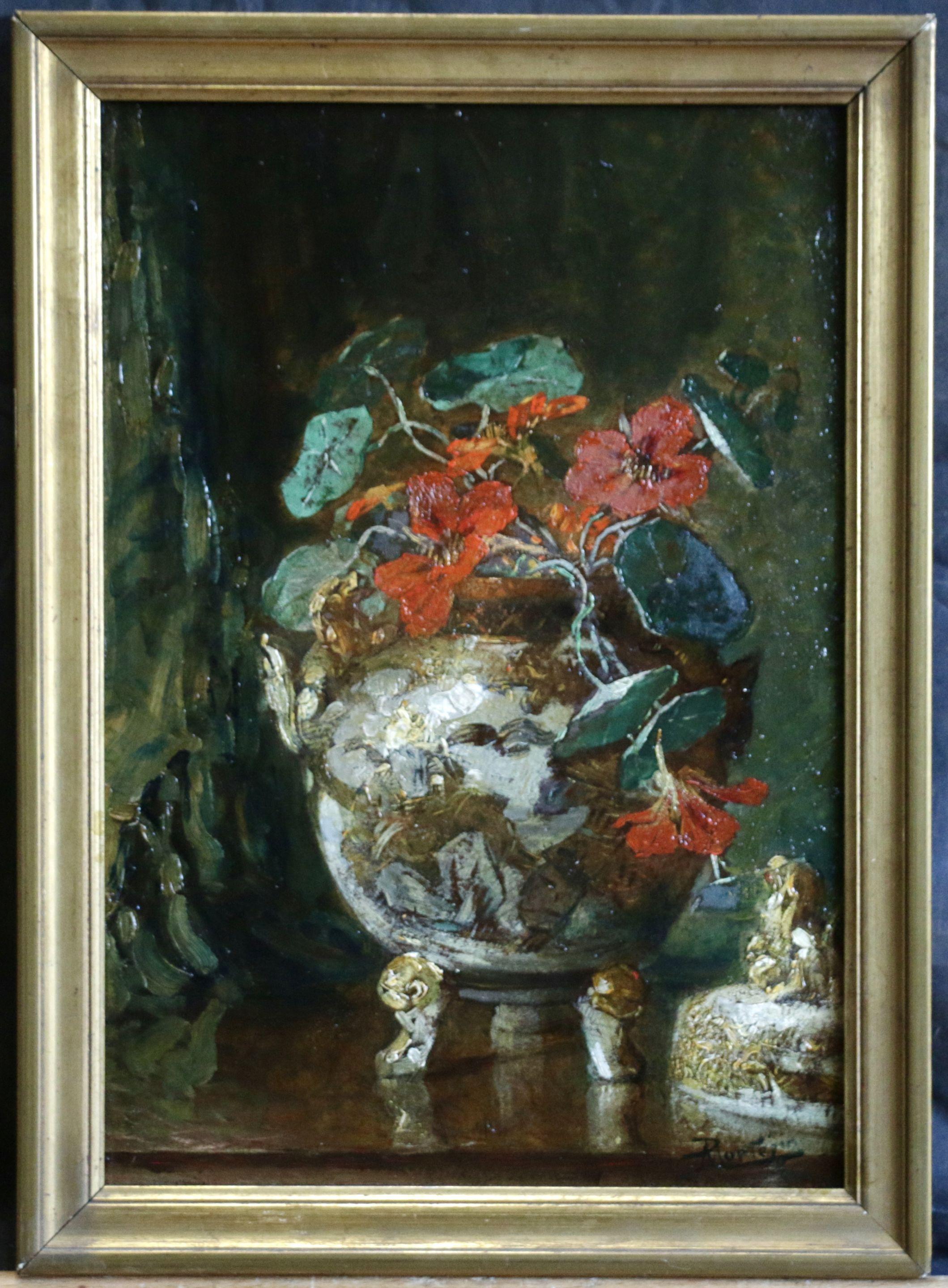Flowers in a Japanese Vase - Painting by Pierre Eugene Montezin