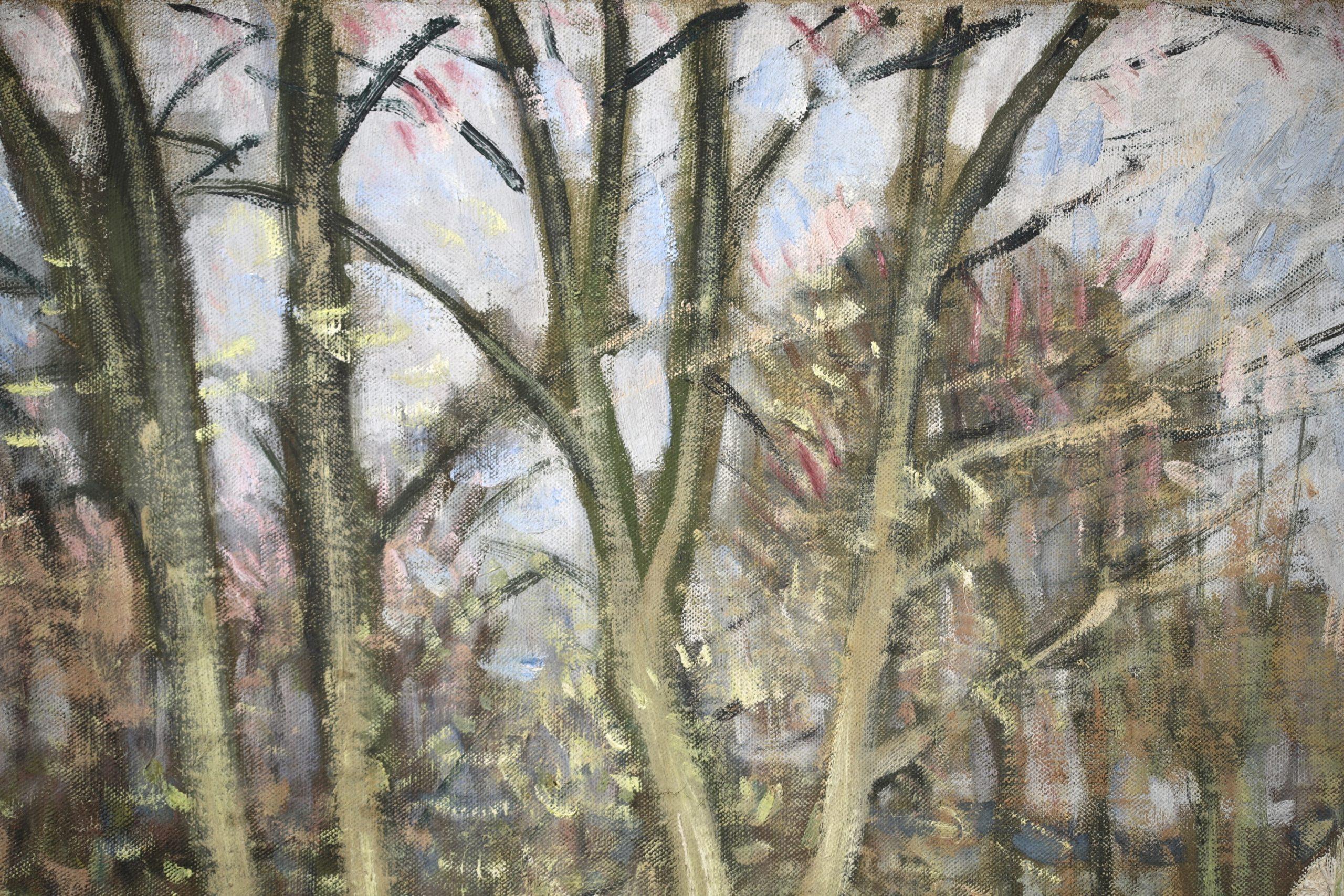La Chalandiere a Briere - Paesaggio fluviale impressionista olio di Pierre Montezin - Painting di Pierre Eugene Montezin