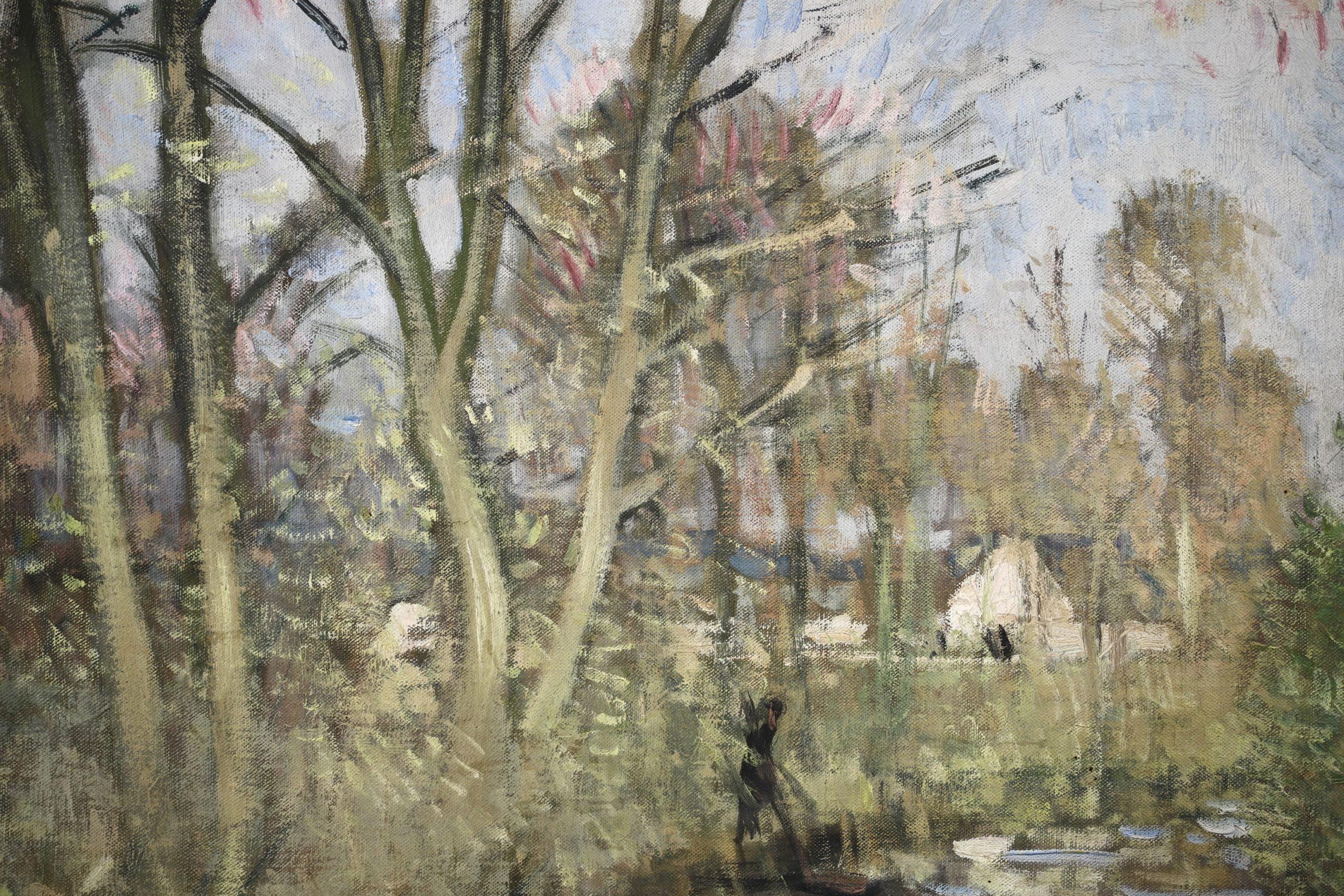 La Chalandiere a Briere - Impressionist River Landscape Oil by Pierre Montezin For Sale 1