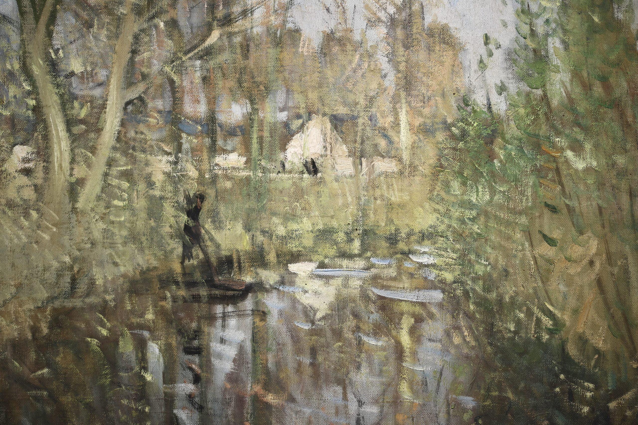 La Chalandiere a Briere - Paesaggio fluviale impressionista olio di Pierre Montezin in vendita 1