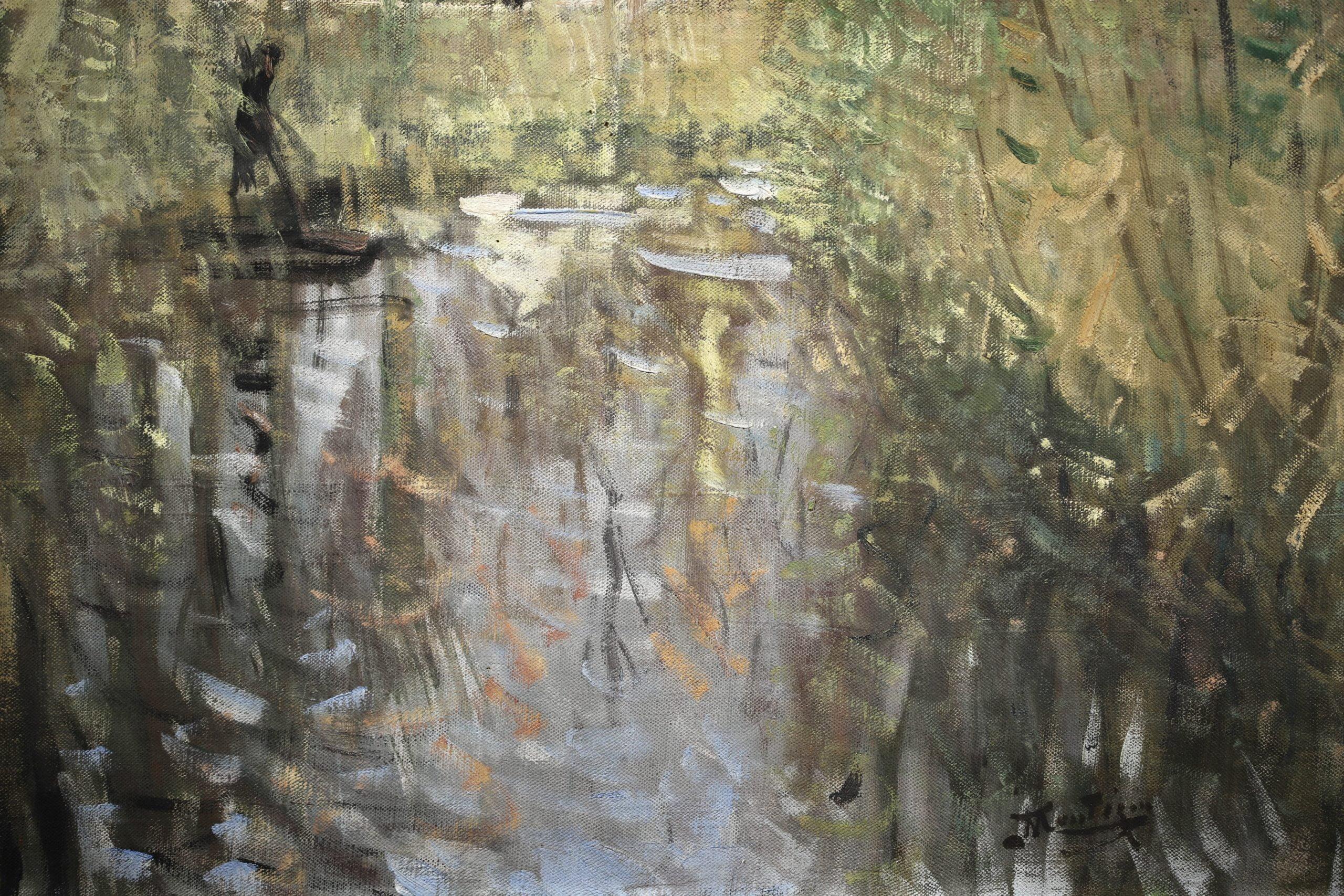 La Chalandiere a Briere - Paesaggio fluviale impressionista olio di Pierre Montezin in vendita 2