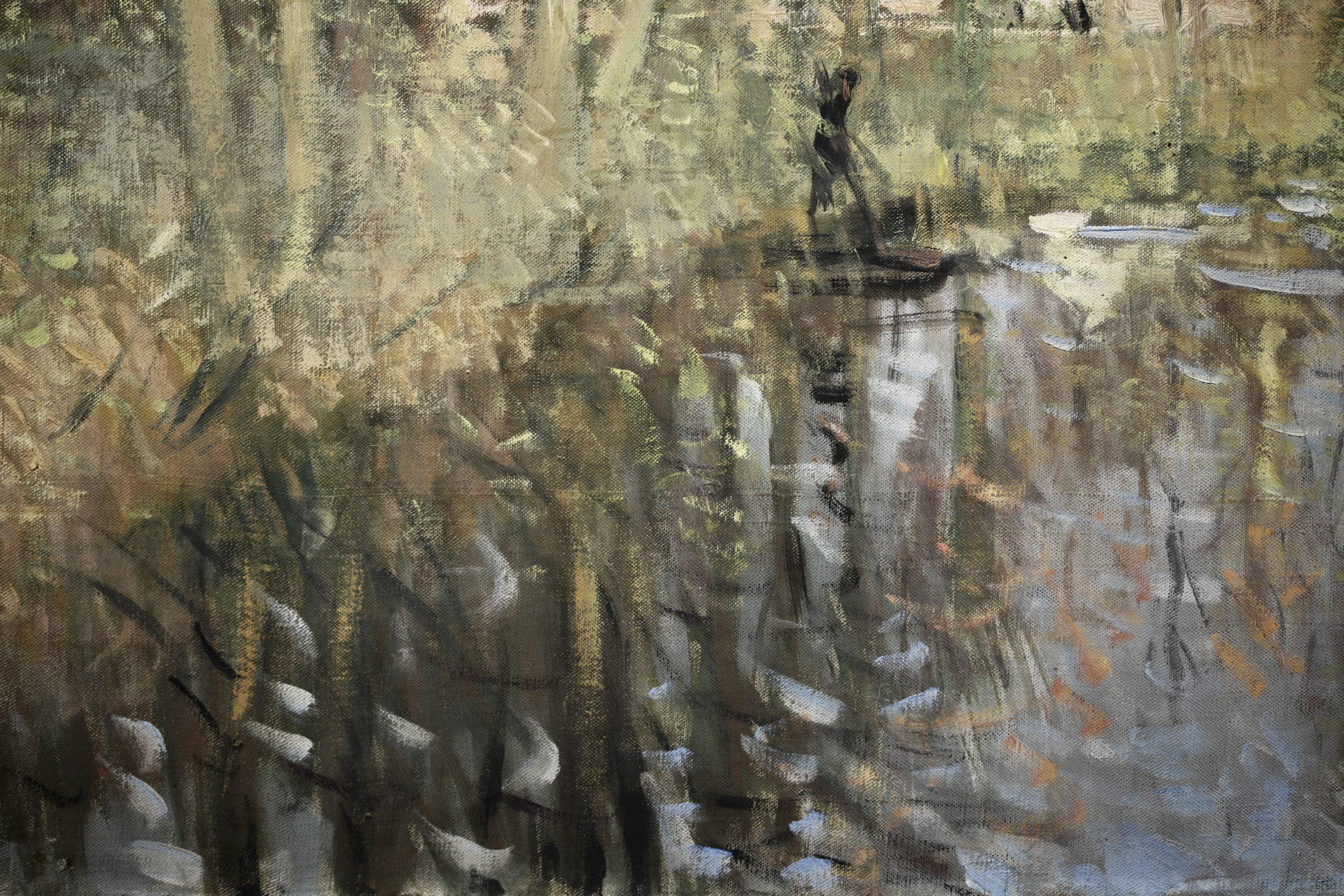 La Chalandiere a Briere - Paesaggio fluviale impressionista olio di Pierre Montezin in vendita 3
