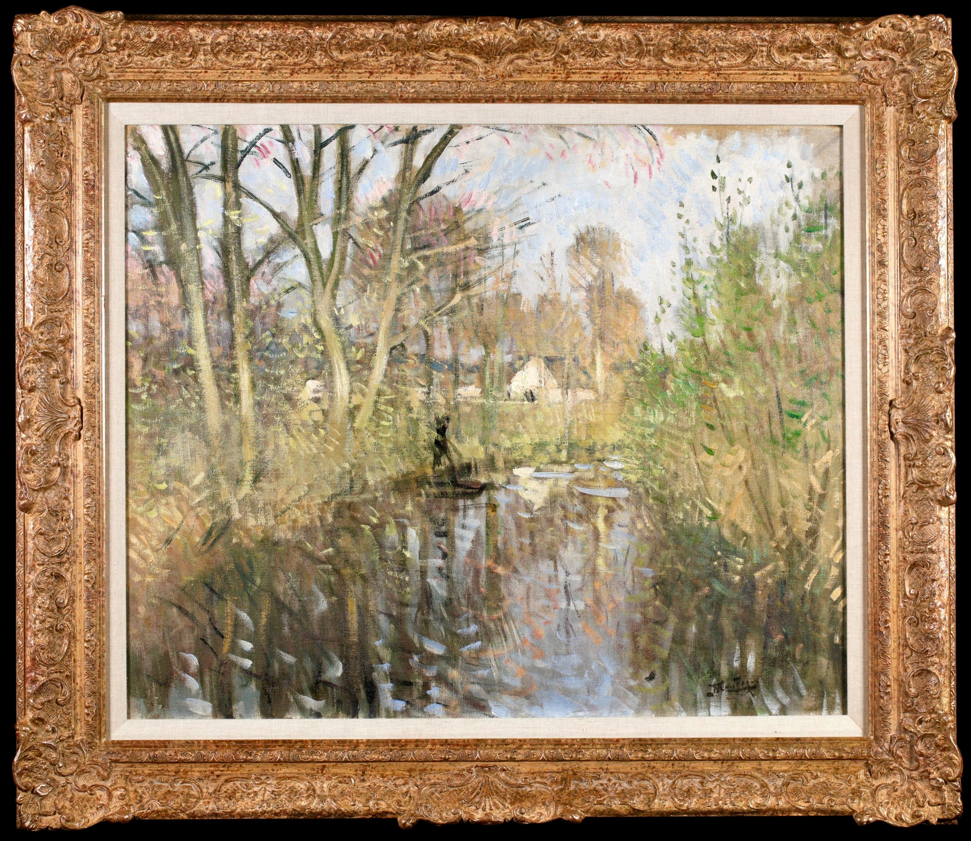 Figurative Painting di Pierre Eugene Montezin - La Chalandiere a Briere - Impressionist River Landscape Oil by Pierre Montezin