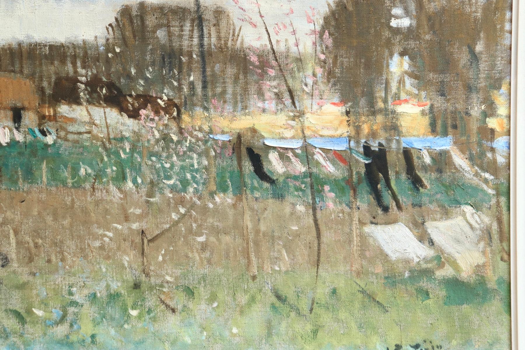 Lavandieres - L'Ile de Fedrun - Post Impressionist Oil, Landscape - P E Montezin 1