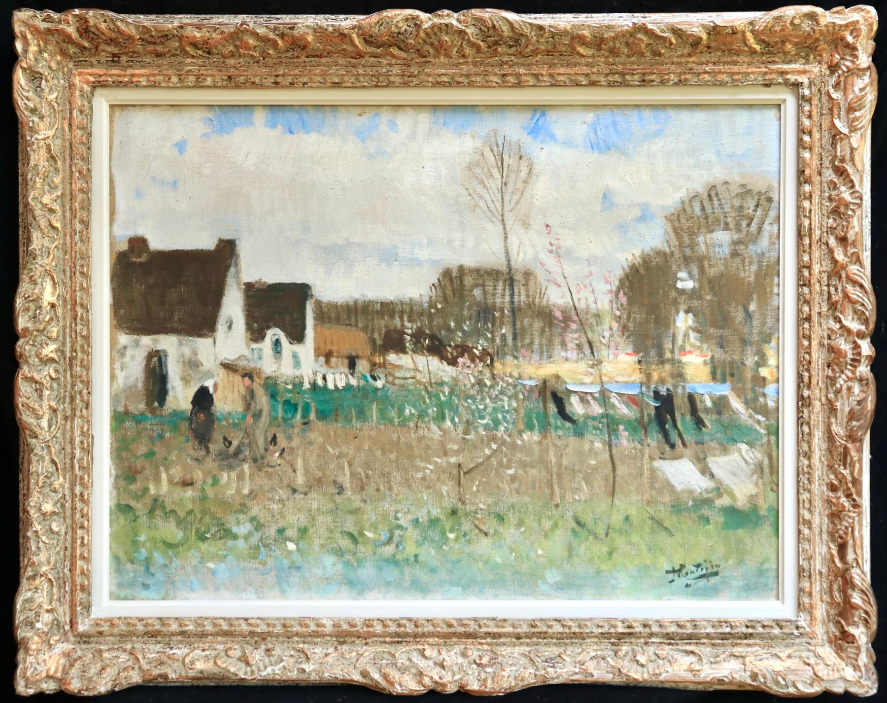 Pierre Eugene Montezin Landscape Painting - Lavandieres - L'Ile de Fedrun - Post Impressionist Oil, Landscape - P E Montezin