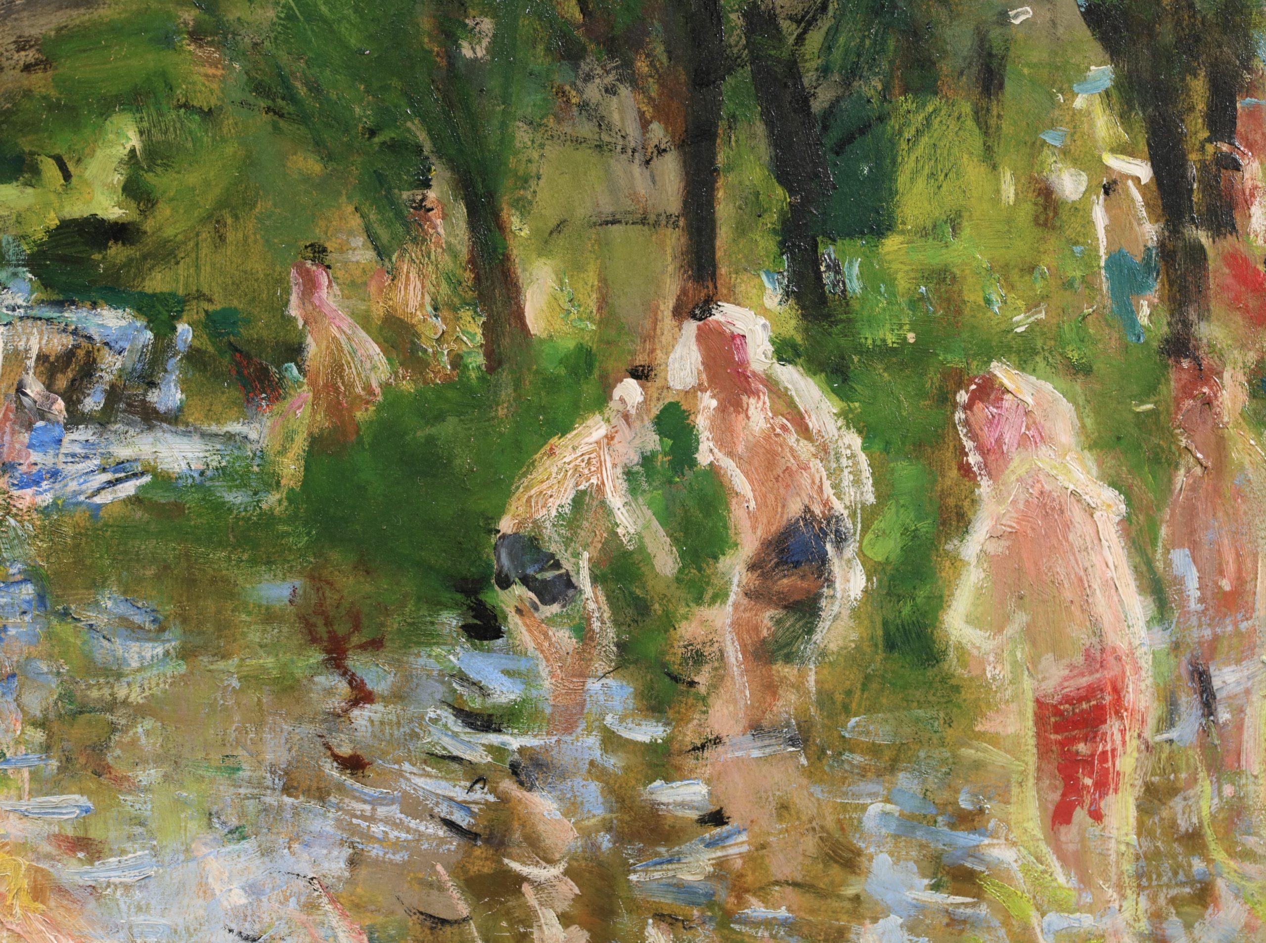 Les Baigneuses – Postimpressionistische Figuren in Landschaft, Öl von Pierre Montezin (Impressionismus), Painting, von Pierre Eugene Montezin