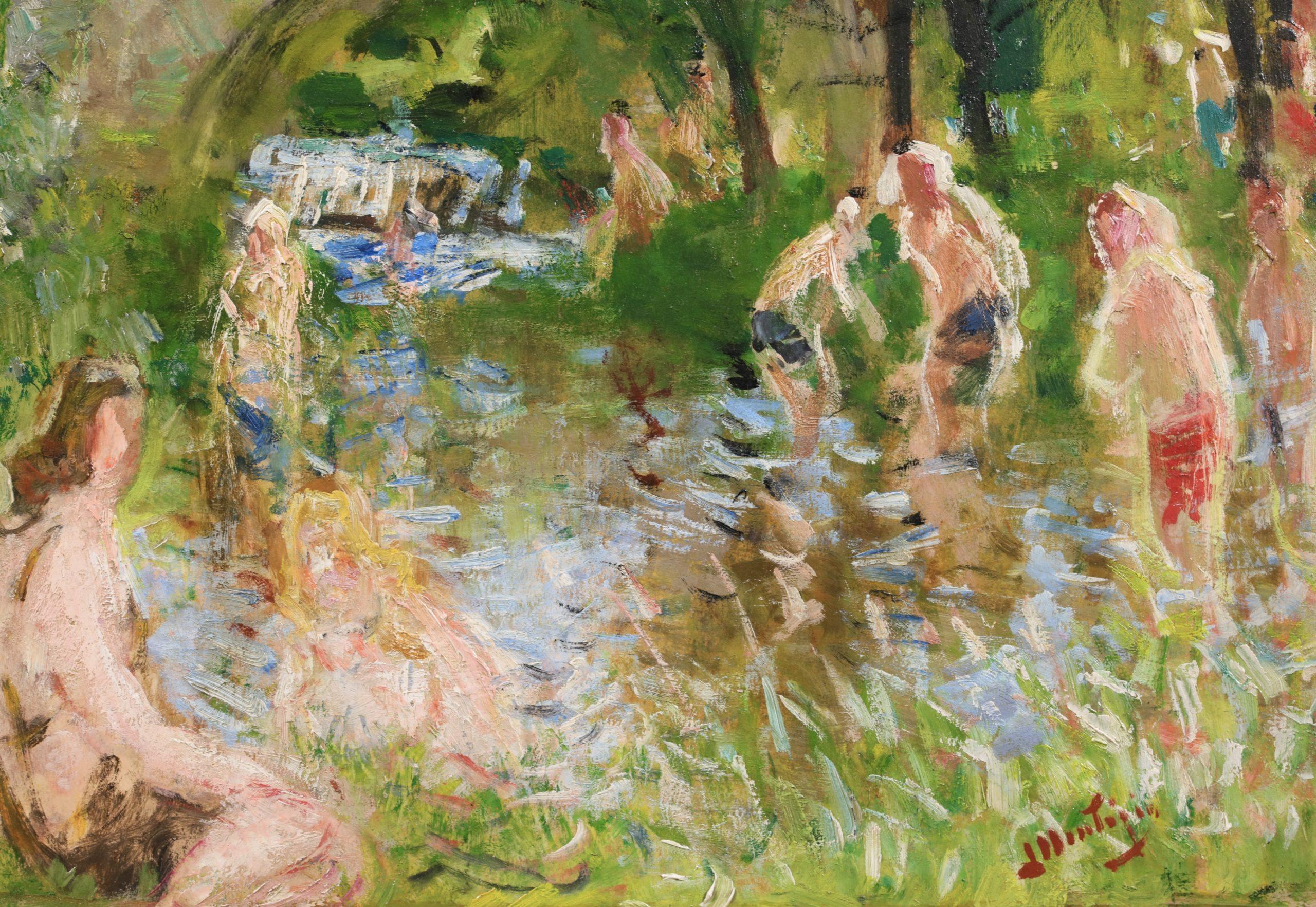 Les Baigneuses – Postimpressionistische Figuren in Landschaft, Öl von Pierre Montezin im Angebot 1