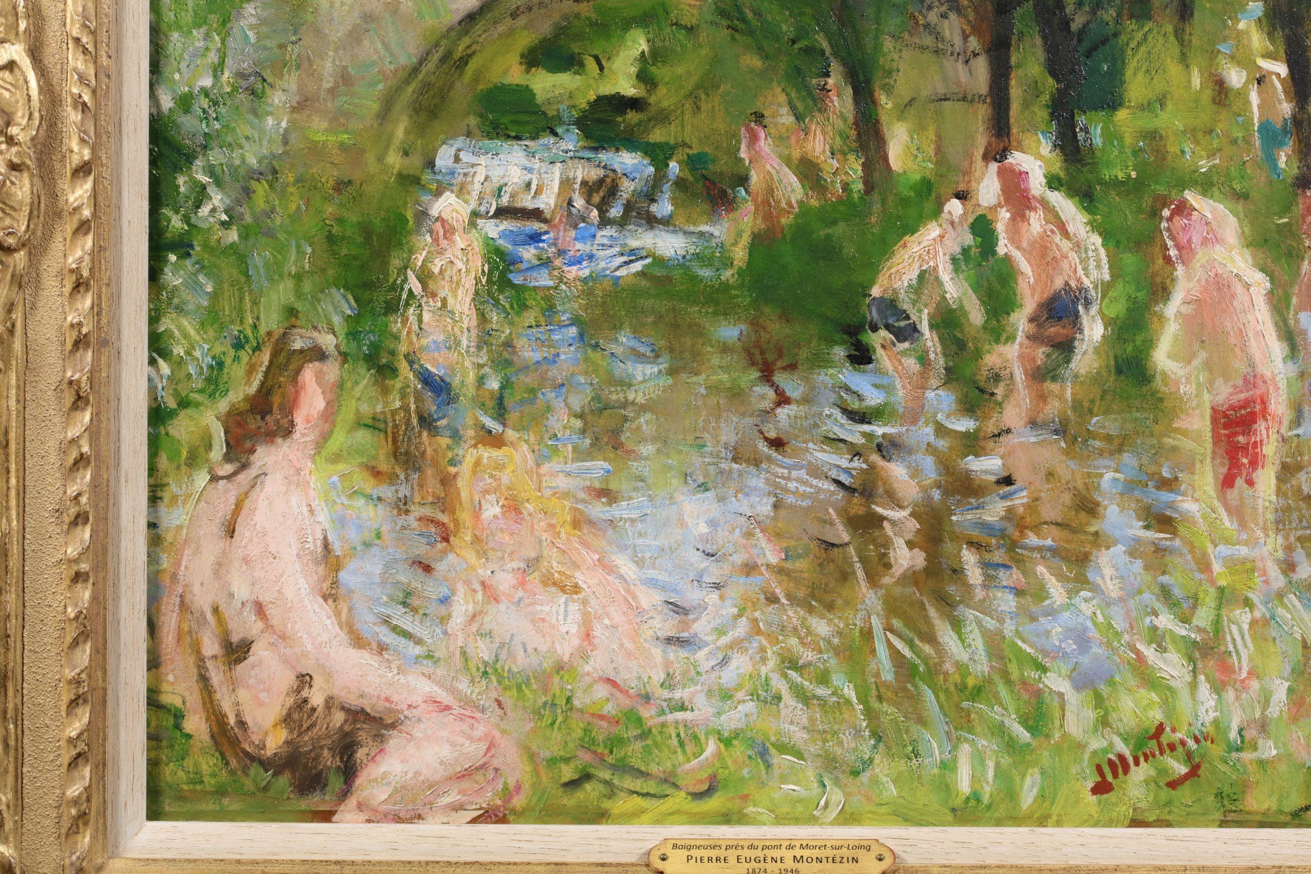 Les Baigneuses – Postimpressionistische Figuren in Landschaft, Öl von Pierre Montezin im Angebot 2