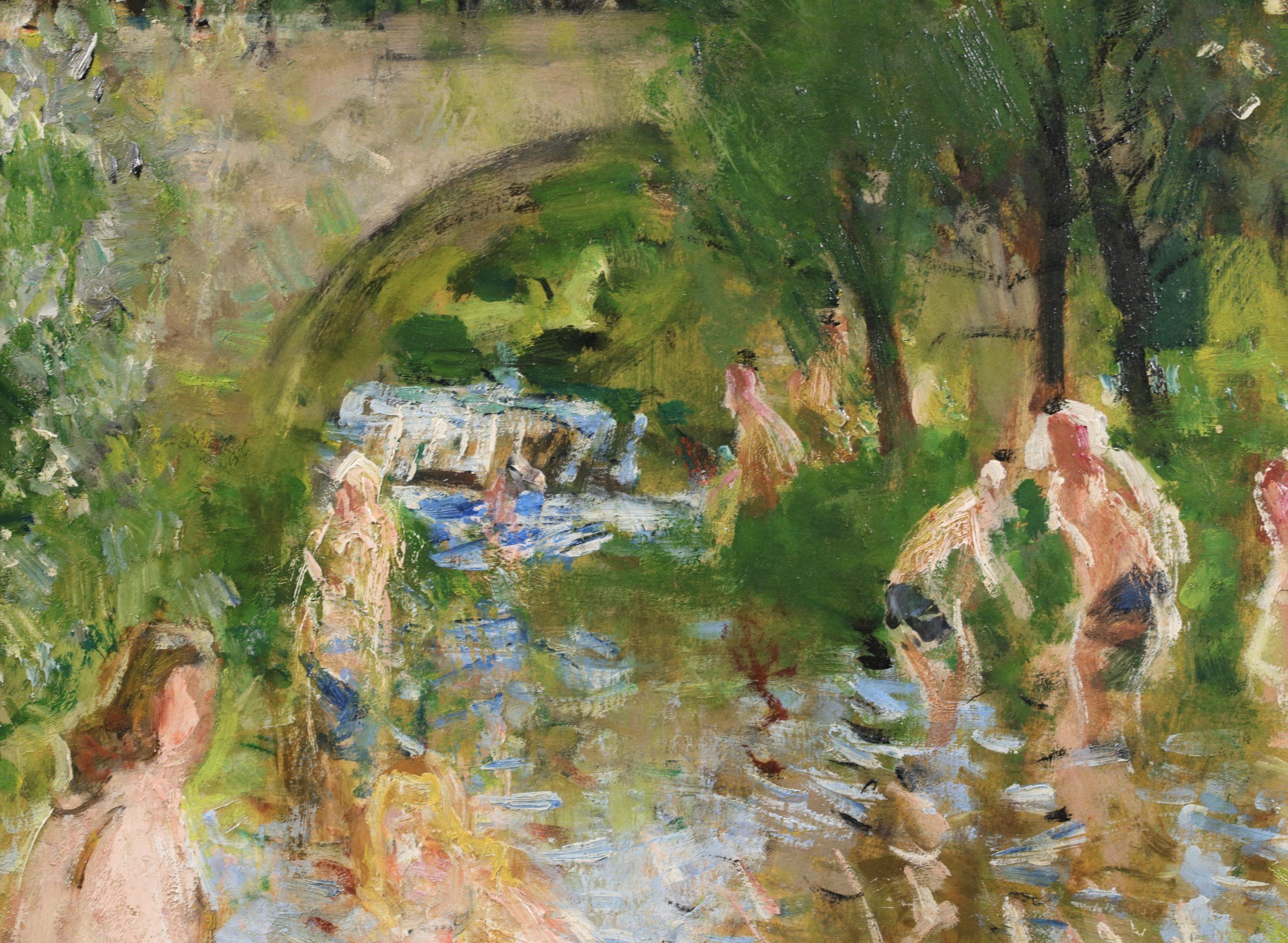 Les Baigneuses – Postimpressionistische Figuren in Landschaft, Öl von Pierre Montezin im Angebot 3