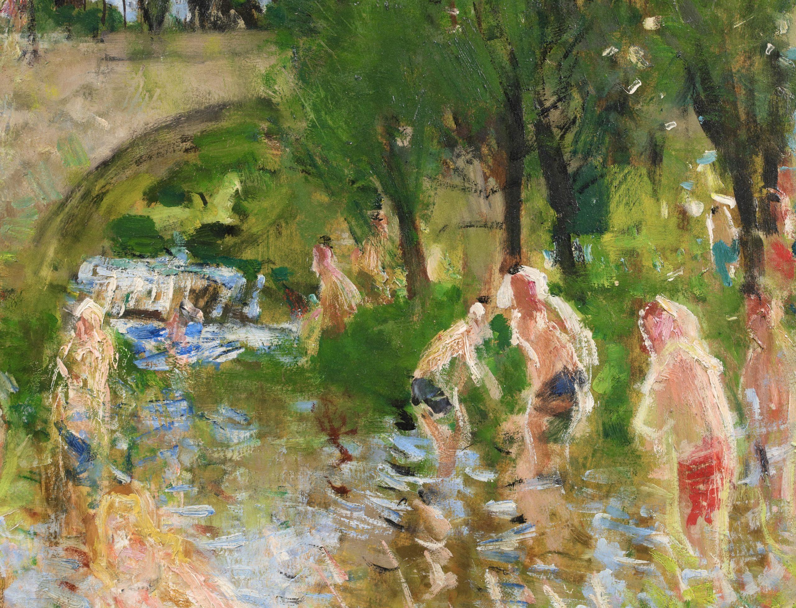 Les Baigneuses – Postimpressionistische Figuren in Landschaft, Öl von Pierre Montezin im Angebot 4