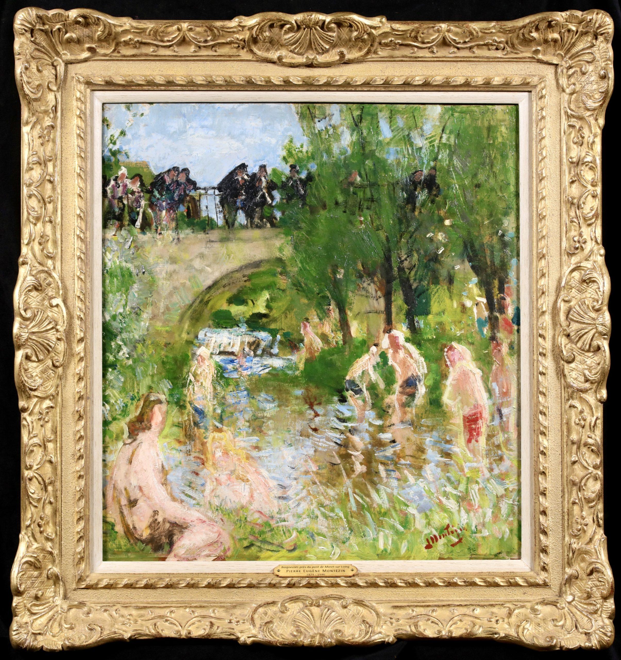 Pierre Eugene Montezin Figurative Painting – Les Baigneuses – Postimpressionistische Figuren in Landschaft, Öl von Pierre Montezin
