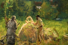 Les Foins, peinture impressionniste à l'huile sur toile de Pierre Eugène Montézin