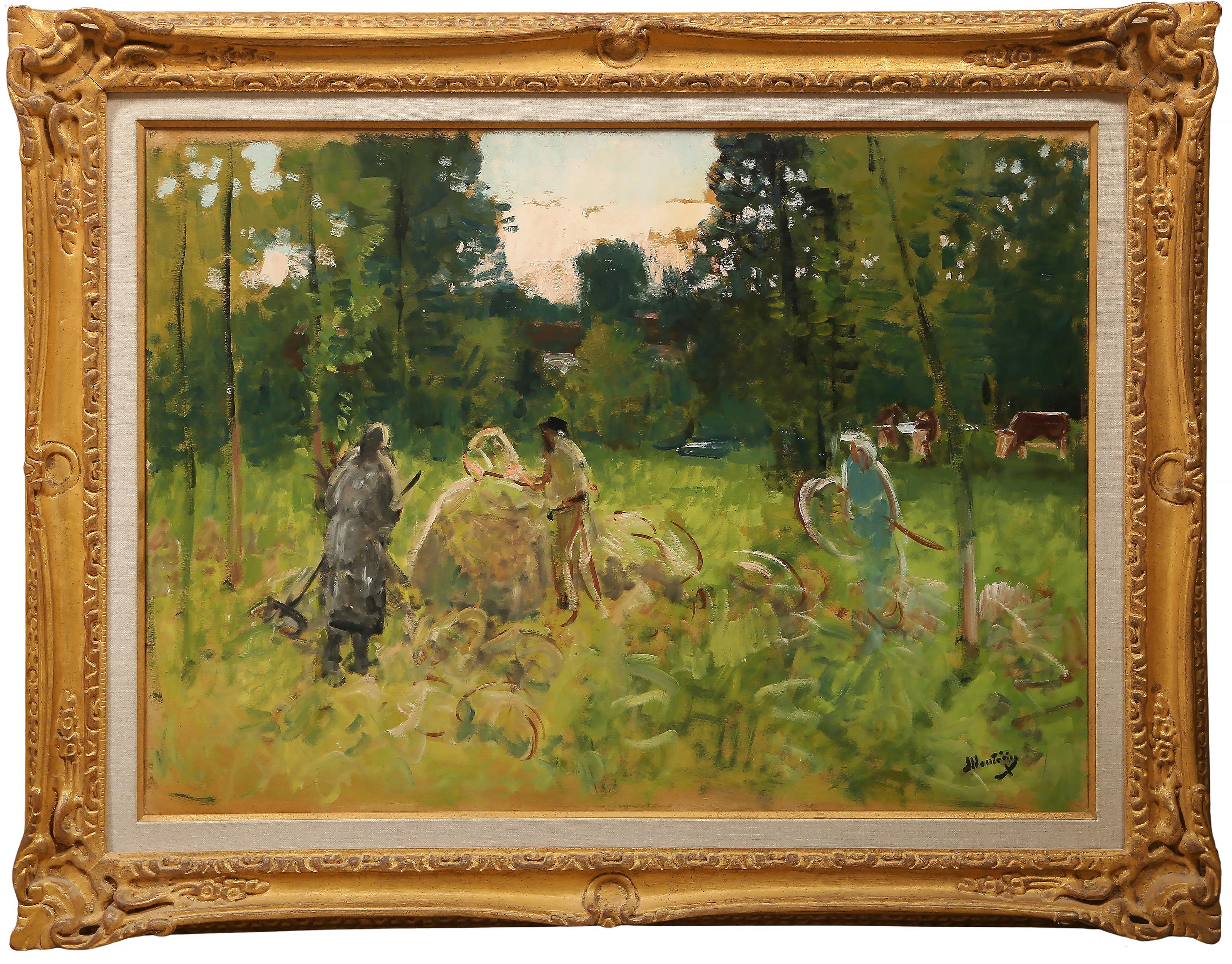 Pierre Eugene Montezin Nude Painting – Les Foins, Impressionist Öl auf Leinwand Gemälde von Pierre Eugène Montézin