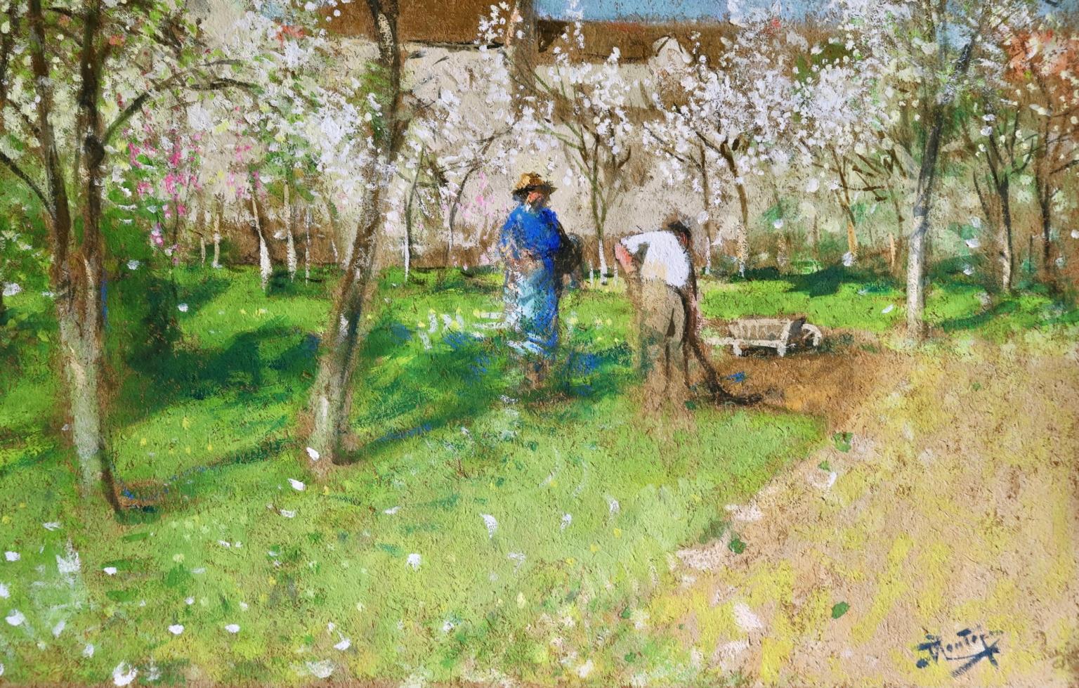 Les Jardiniers - Post Impressionist Oil, Figures in Landscape by P E Montezin 3