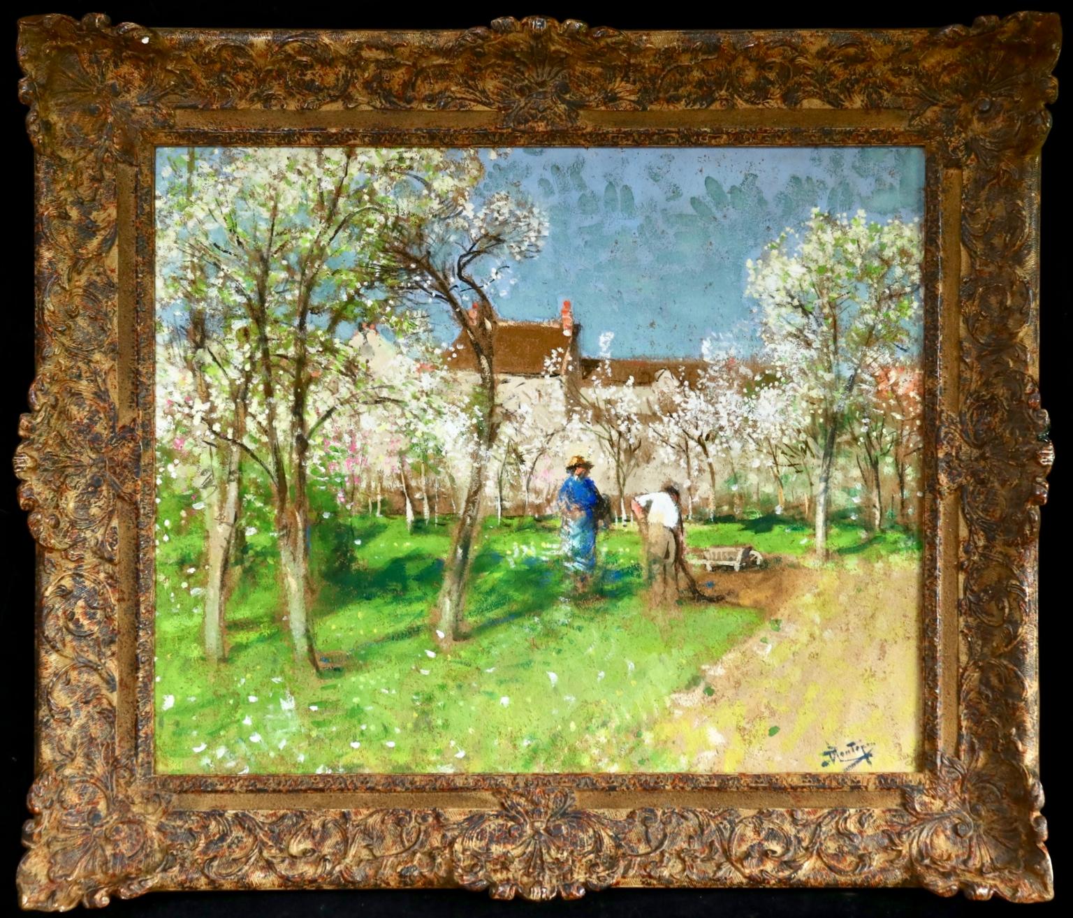 Les Jardiniers - Post Impressionist Oil, Figures in Landscape by P E Montezin - Painting by Pierre Eugene Montezin