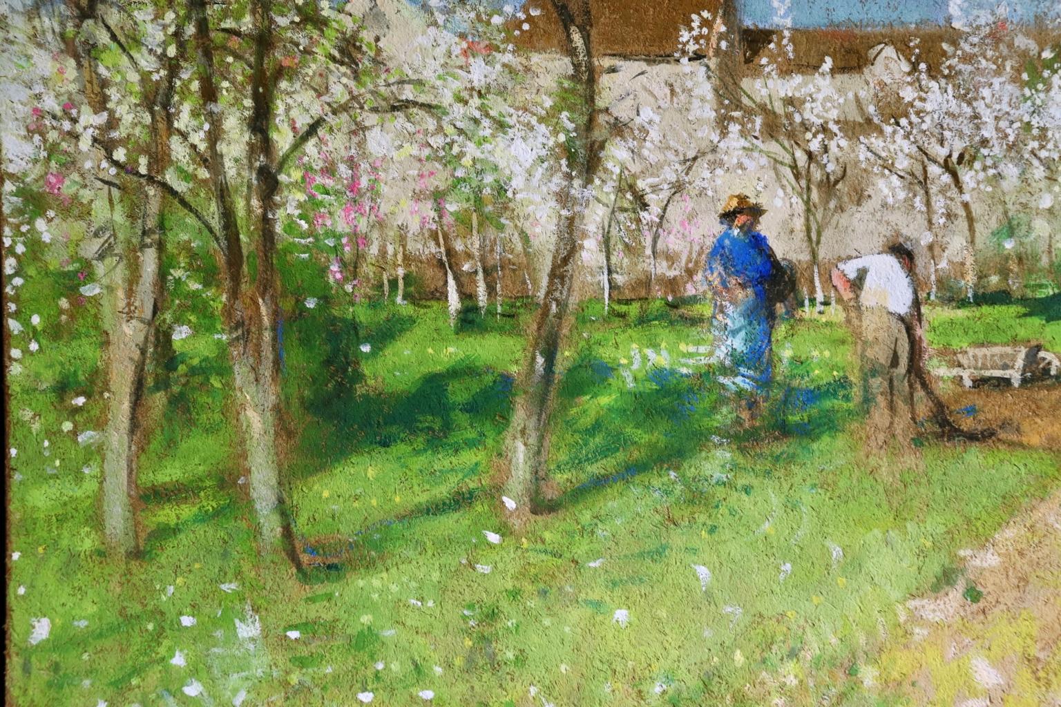 Les Jardiniers - Post Impressionist Oil, Figures in Landscape by P E Montezin - Post-Impressionist Painting by Pierre Eugene Montezin