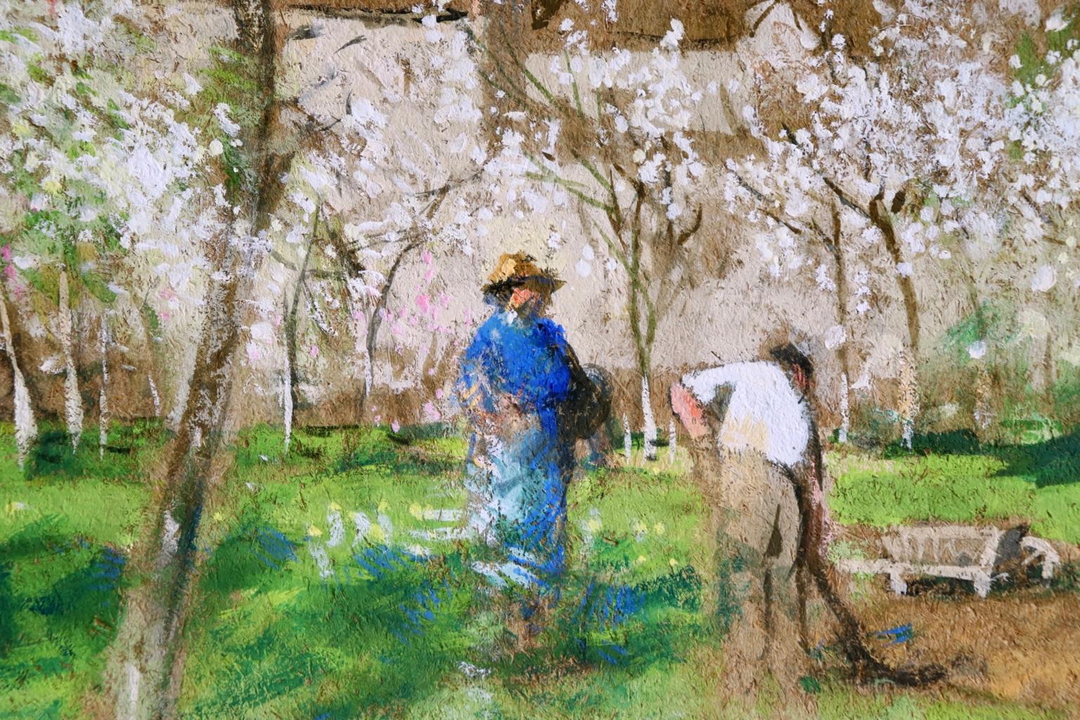 Les Jardiniers - Post Impressionist Oil, Figures in Landscape by P E Montezin - Brown Landscape Painting by Pierre Eugene Montezin